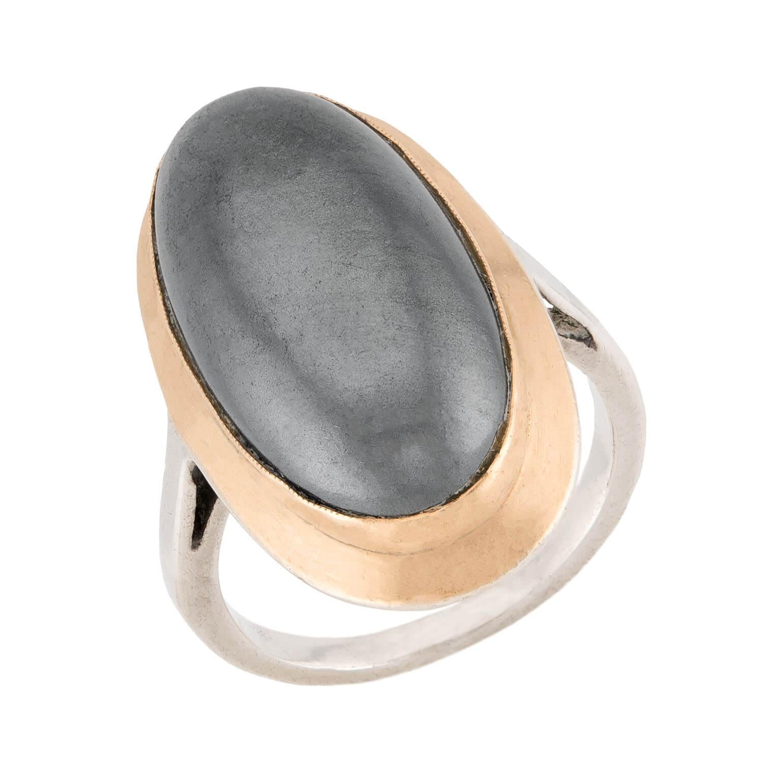 Vintage French Sterling Silver/18k Hematite Ring