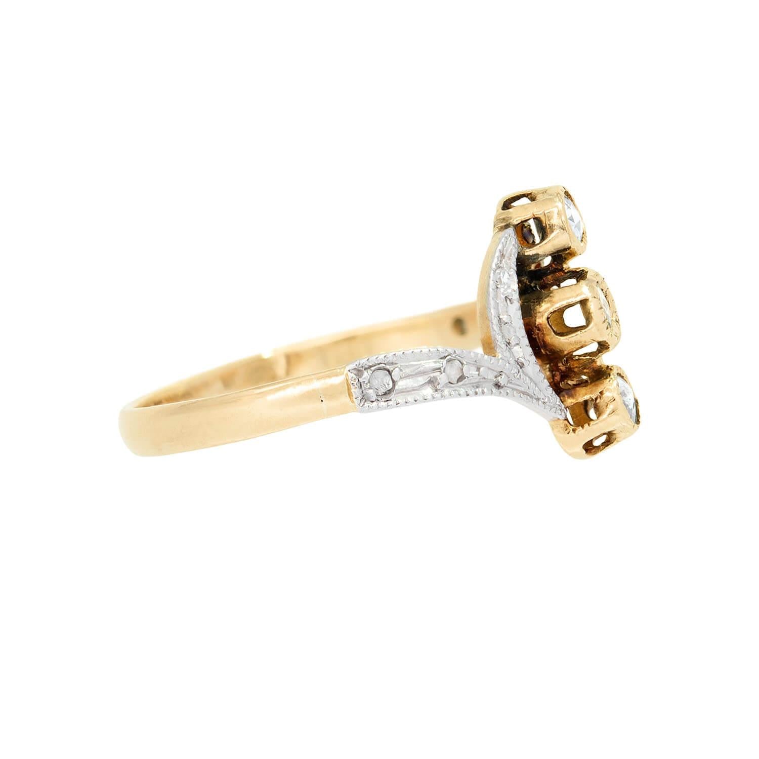 Art Nouveau Frech Platinum/18k Diamond Navette Ring