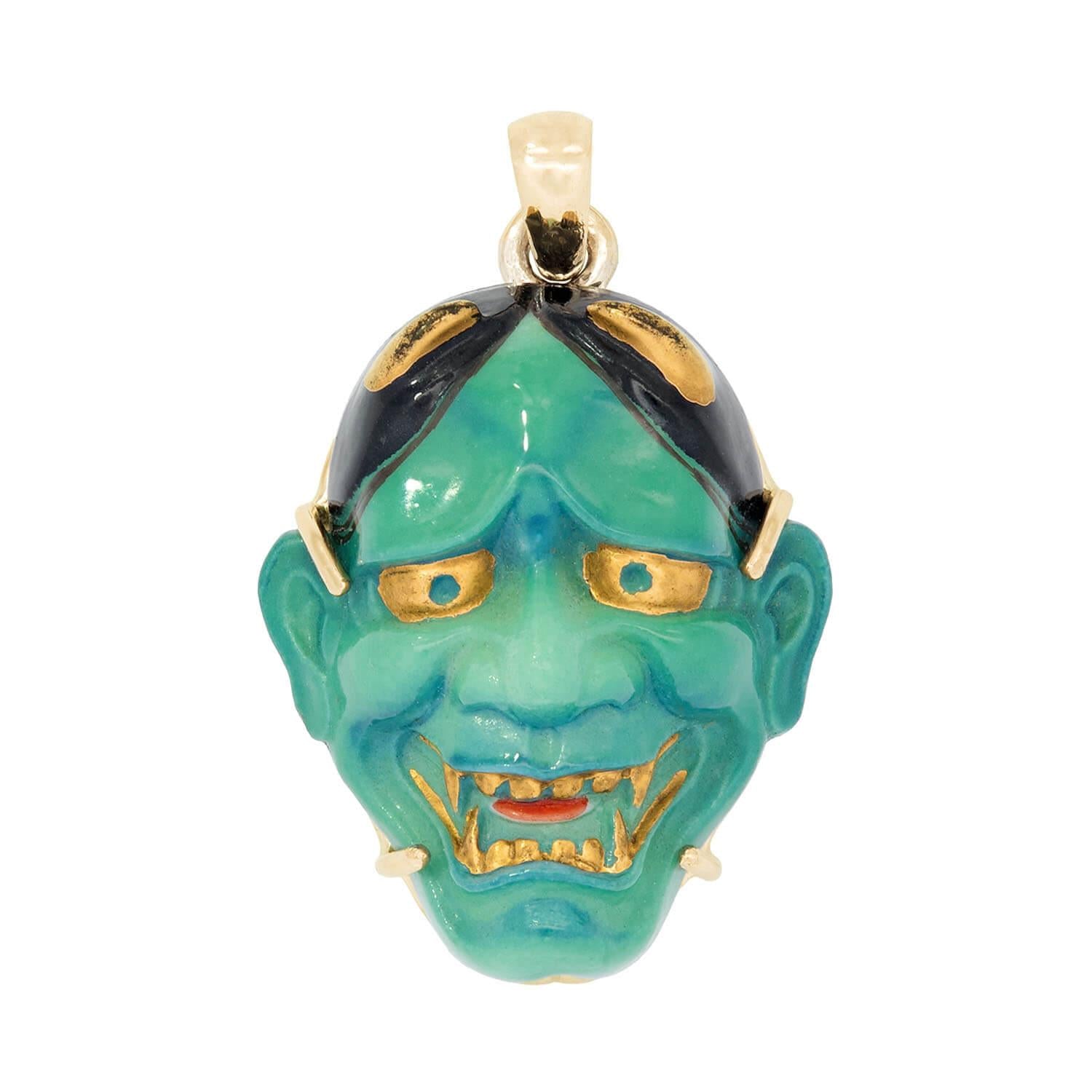 Vintage 14k Porcelain Kabuki Devil Pendant