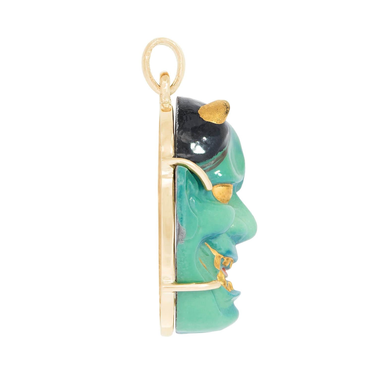 Vintage 14k Porcelain Kabuki Devil Pendant