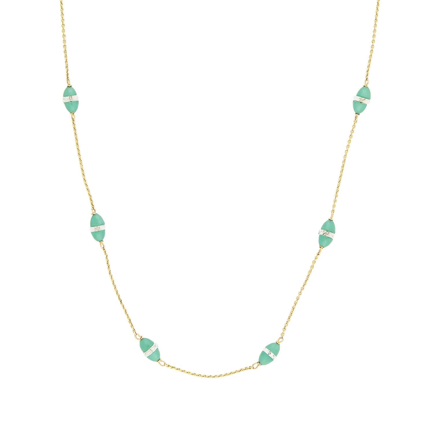 Art Deco 9k Chrysoprase and Rock Quartz Crystal Necklace