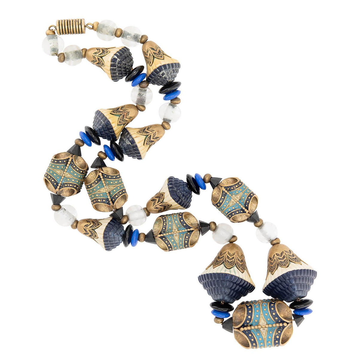 LOUIS ROUSSELET Vintage French Brass, Enamel, Crystal, and Glass Necklace
