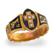 Victorian English 18k Pearl & Enamel Mourning Ring