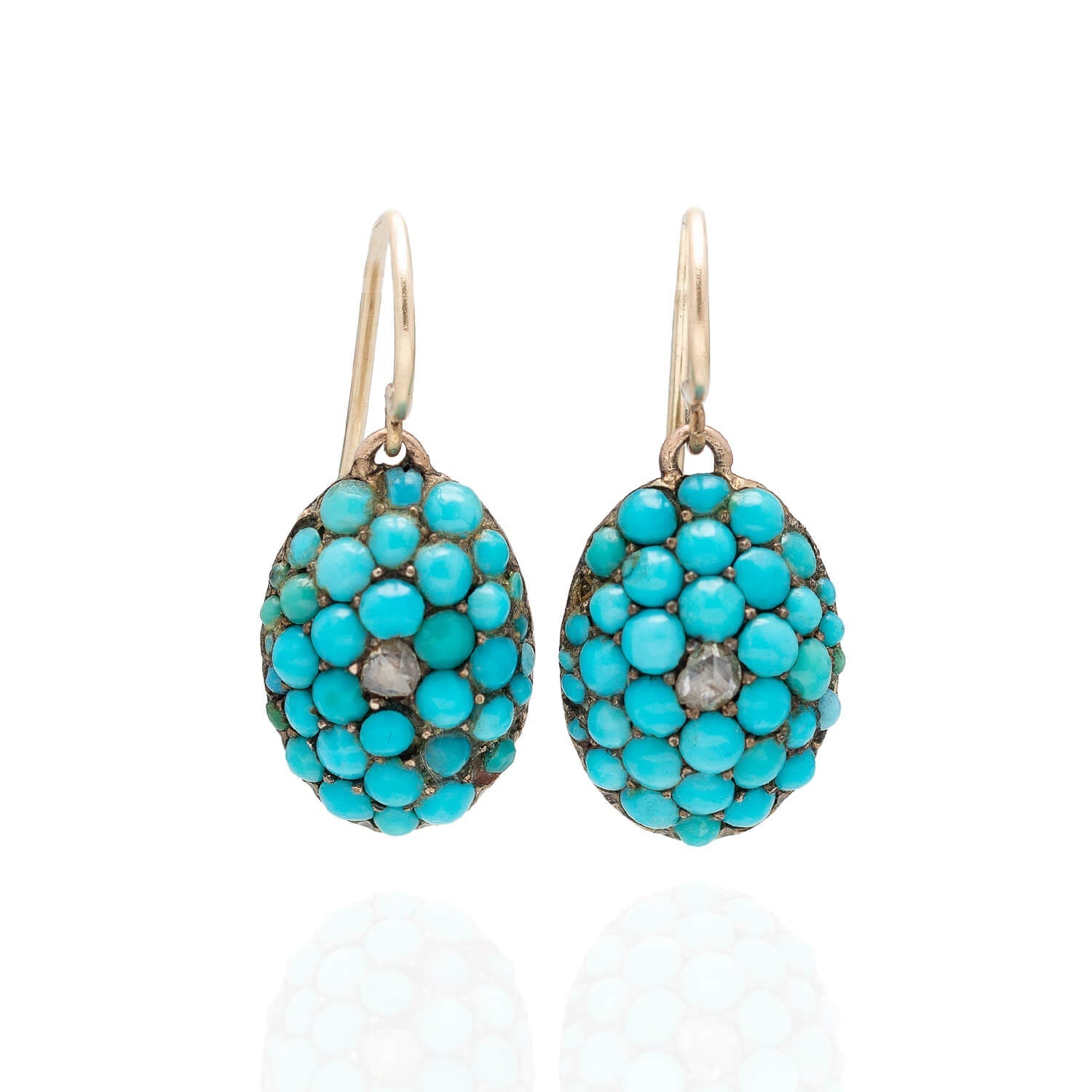 Victorian 14kt Persian Turquoise + Rose Cut Diamond Earrings