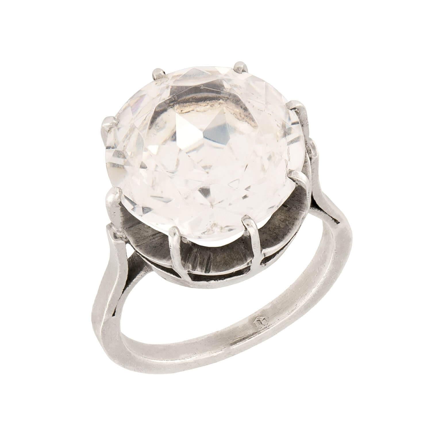 Art Deco French Sterling Silver Rock Quartz Crystal Ring