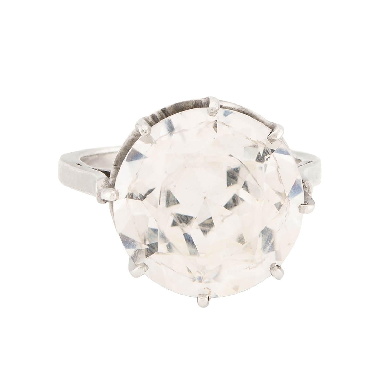 Art Deco French Sterling Silver Rock Quartz Crystal Ring