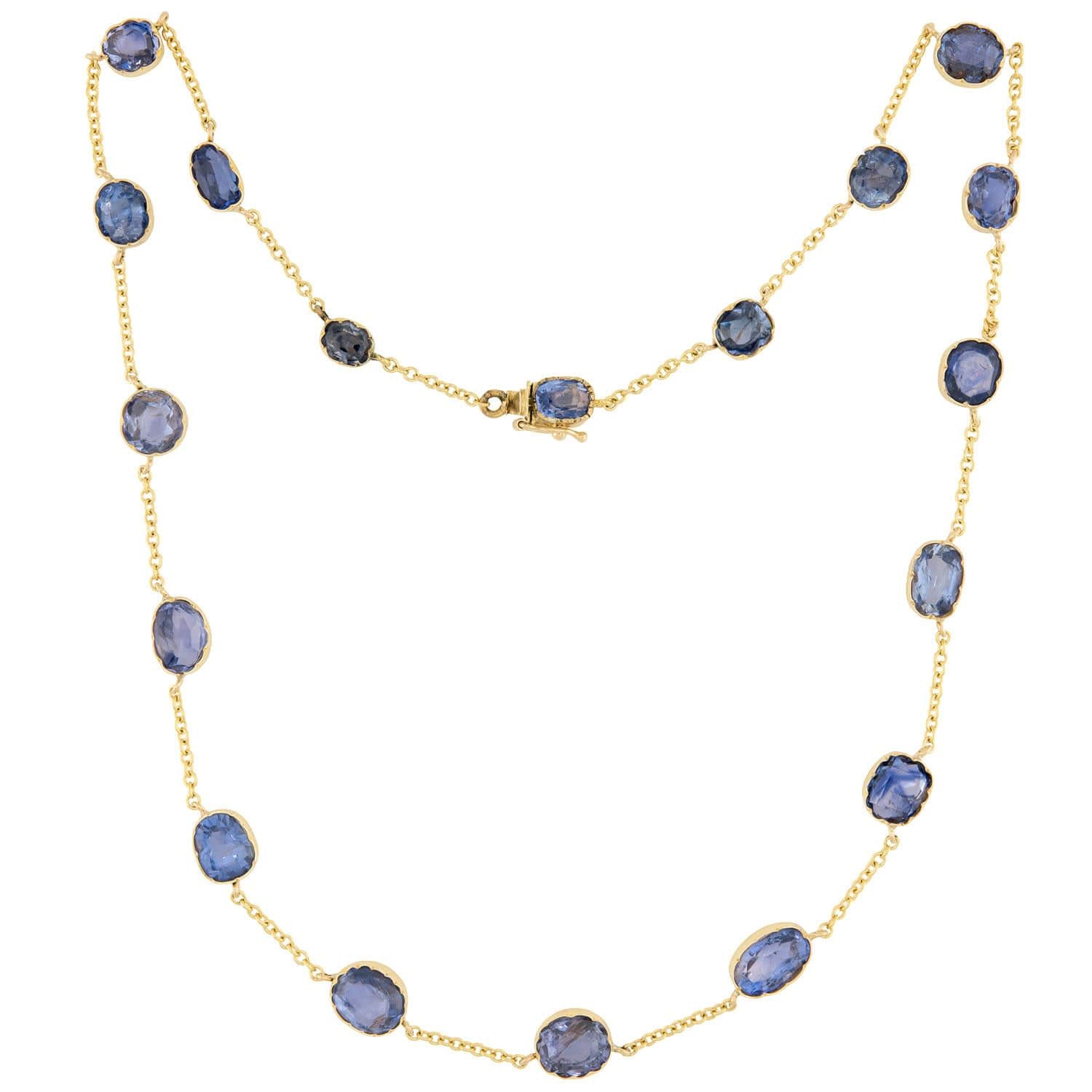 Victorian 15k GIA Ceylon Sapphire Riviera Necklace