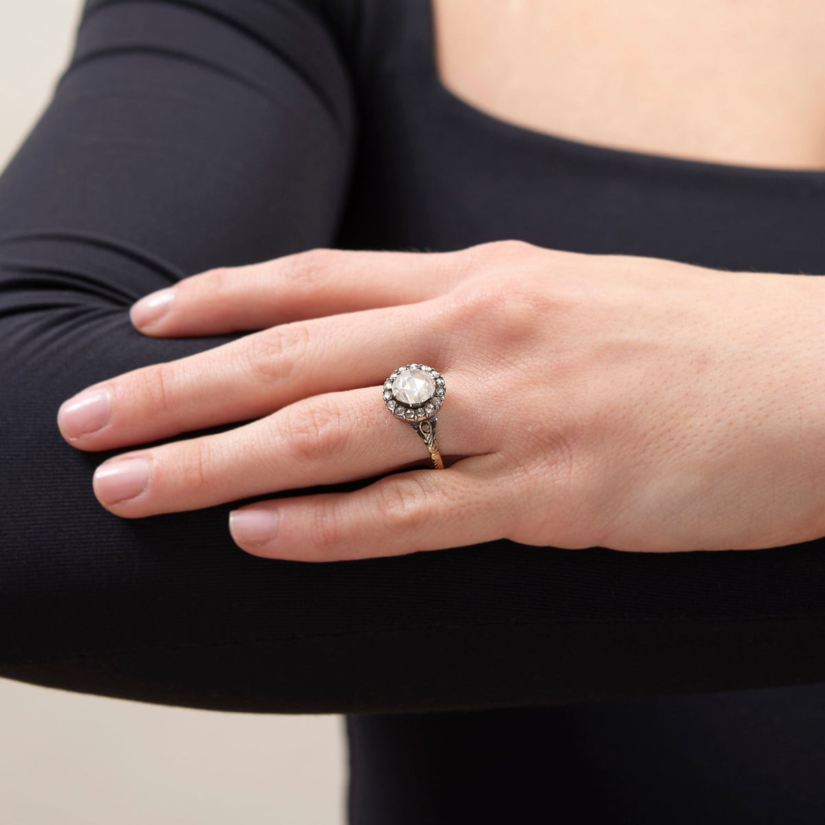 Victorian 14k Diamond Halo Engagement Ring 2.35ct