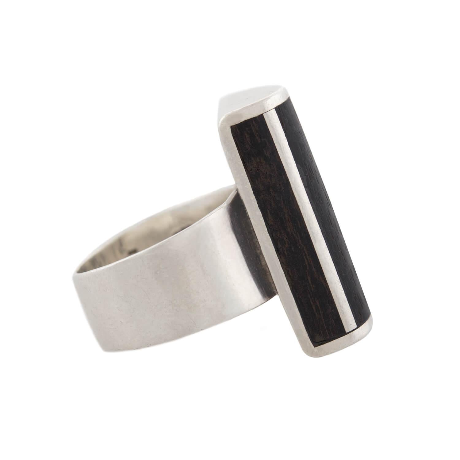 ANNA MARIA ÖBERG Estate Swedish Sterling Silver Ebony Wood Statement Ring