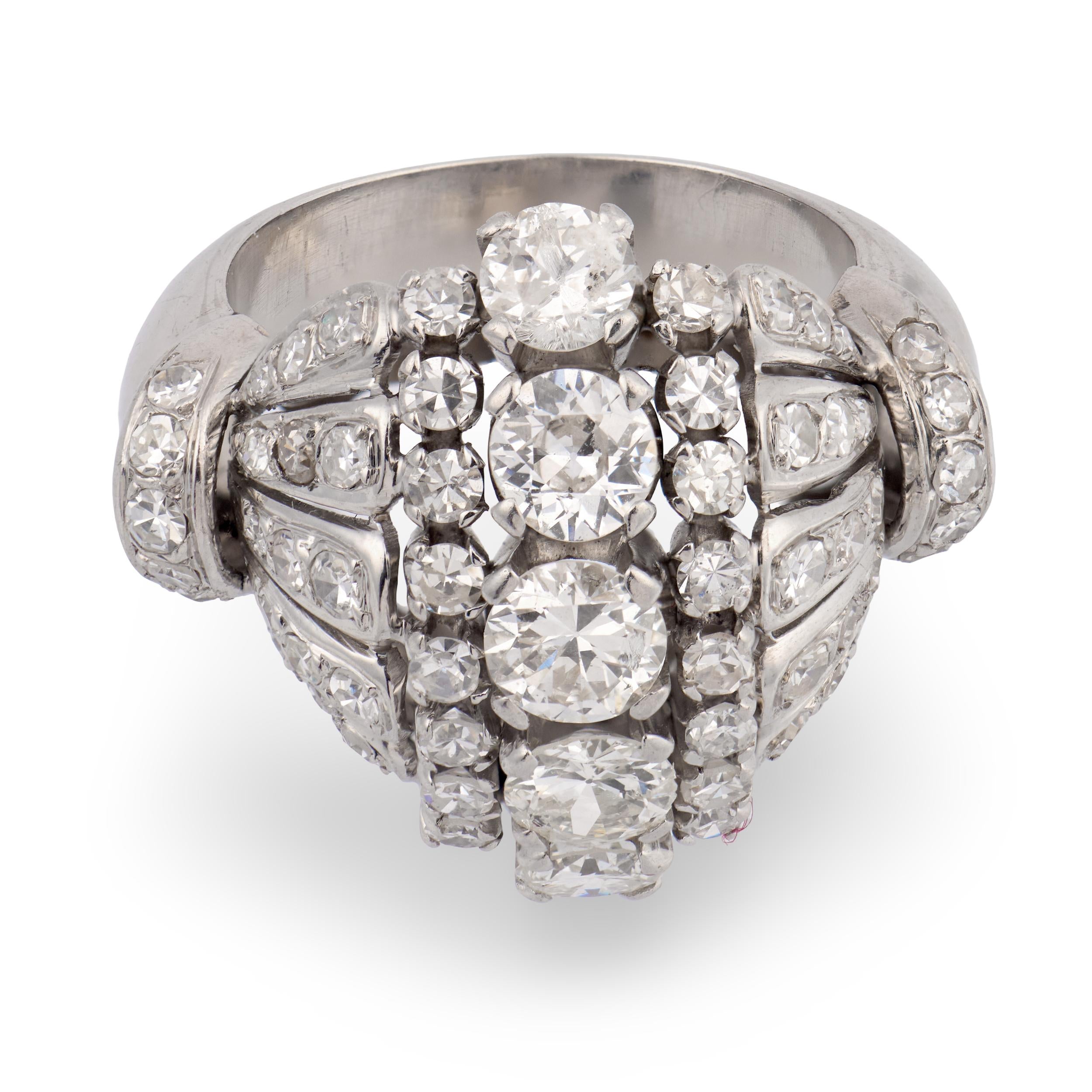 Retro Platinum Diamond Statement Ring