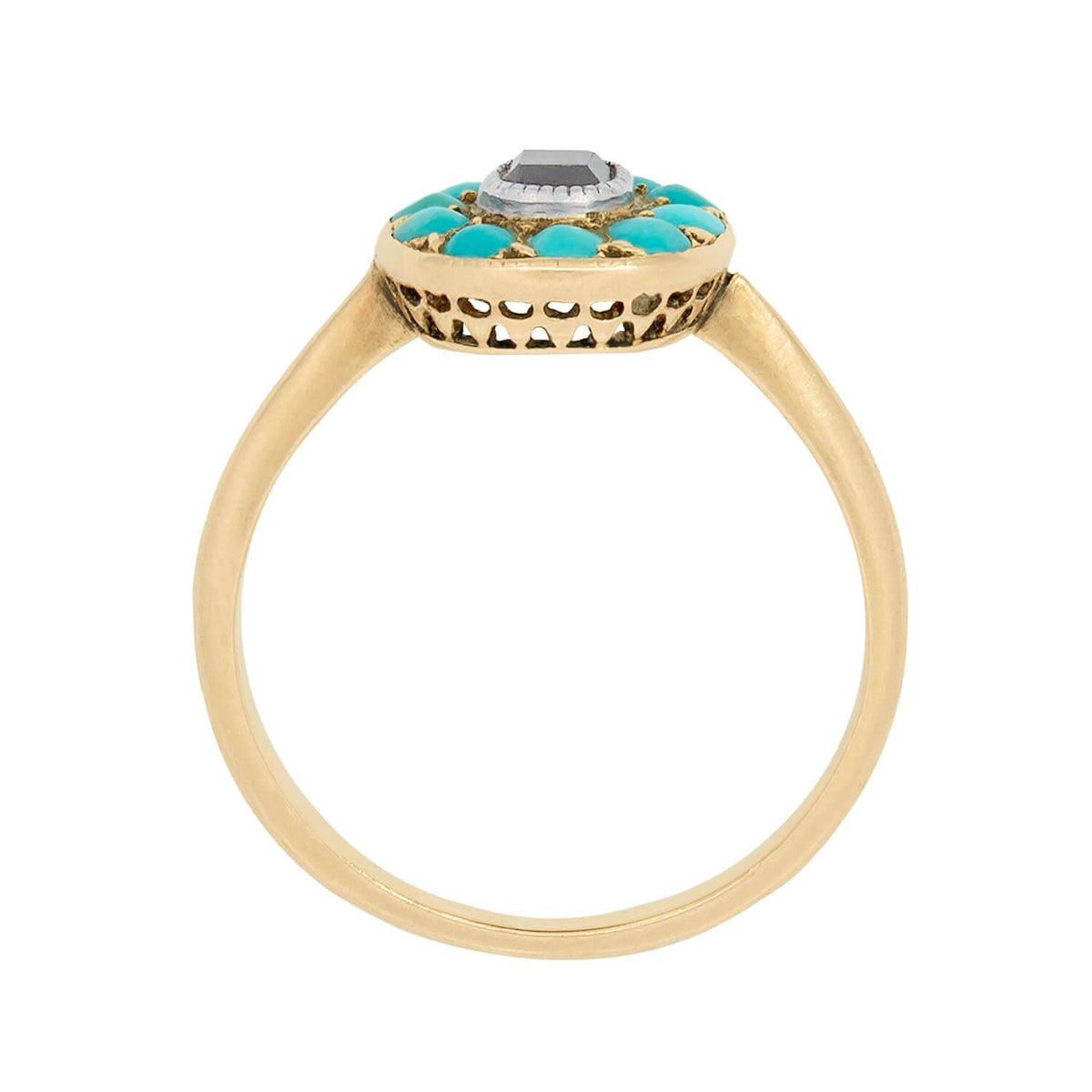 Early Victorian 18k Turquoise and Diamond Cluster Ring