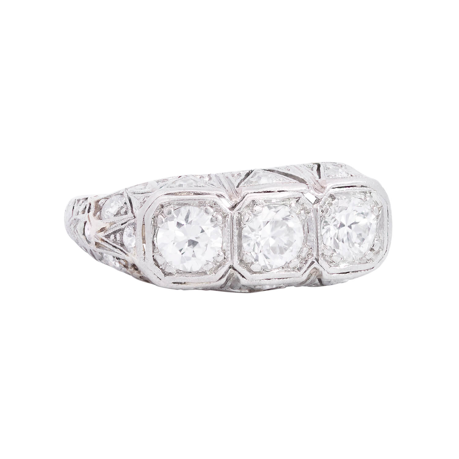 Art Deco Platinum Diamond Engagement Ring .75