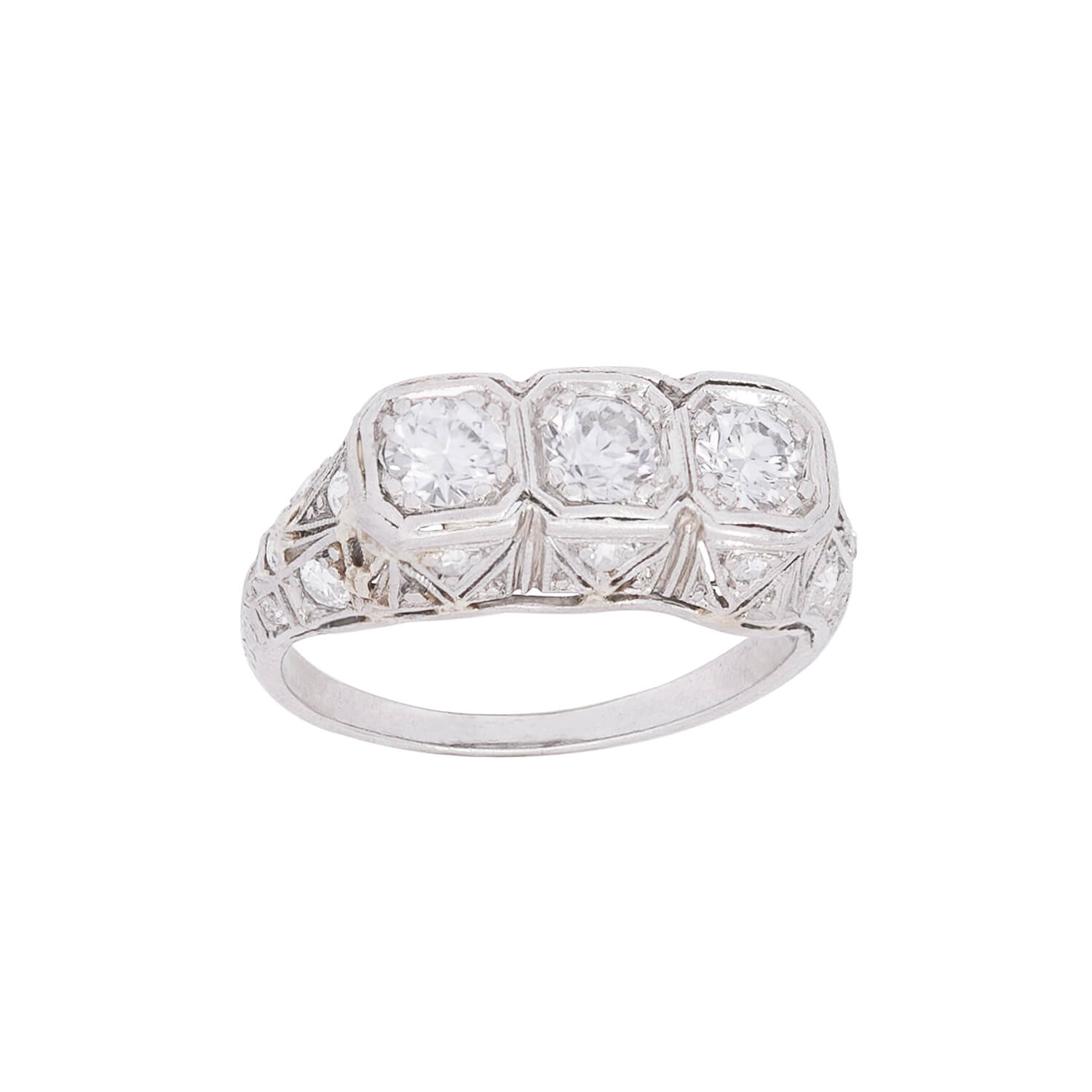 Art Deco Platinum Diamond Engagement Ring .75