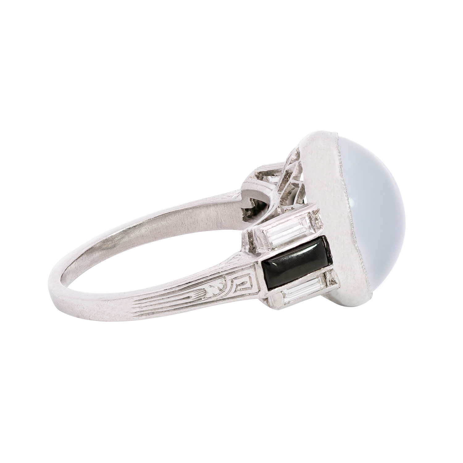 Art Deco Platinum Moonstone & Diamond Ring