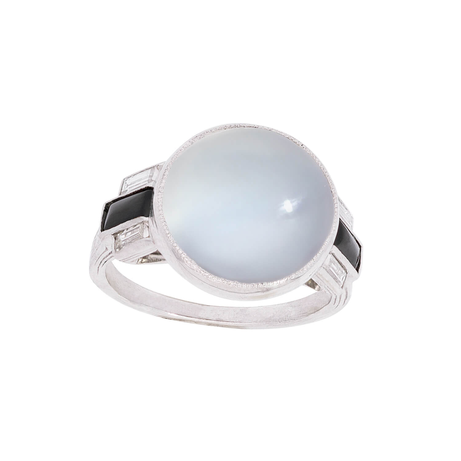 Art Deco Platinum Moonstone & Diamond Ring