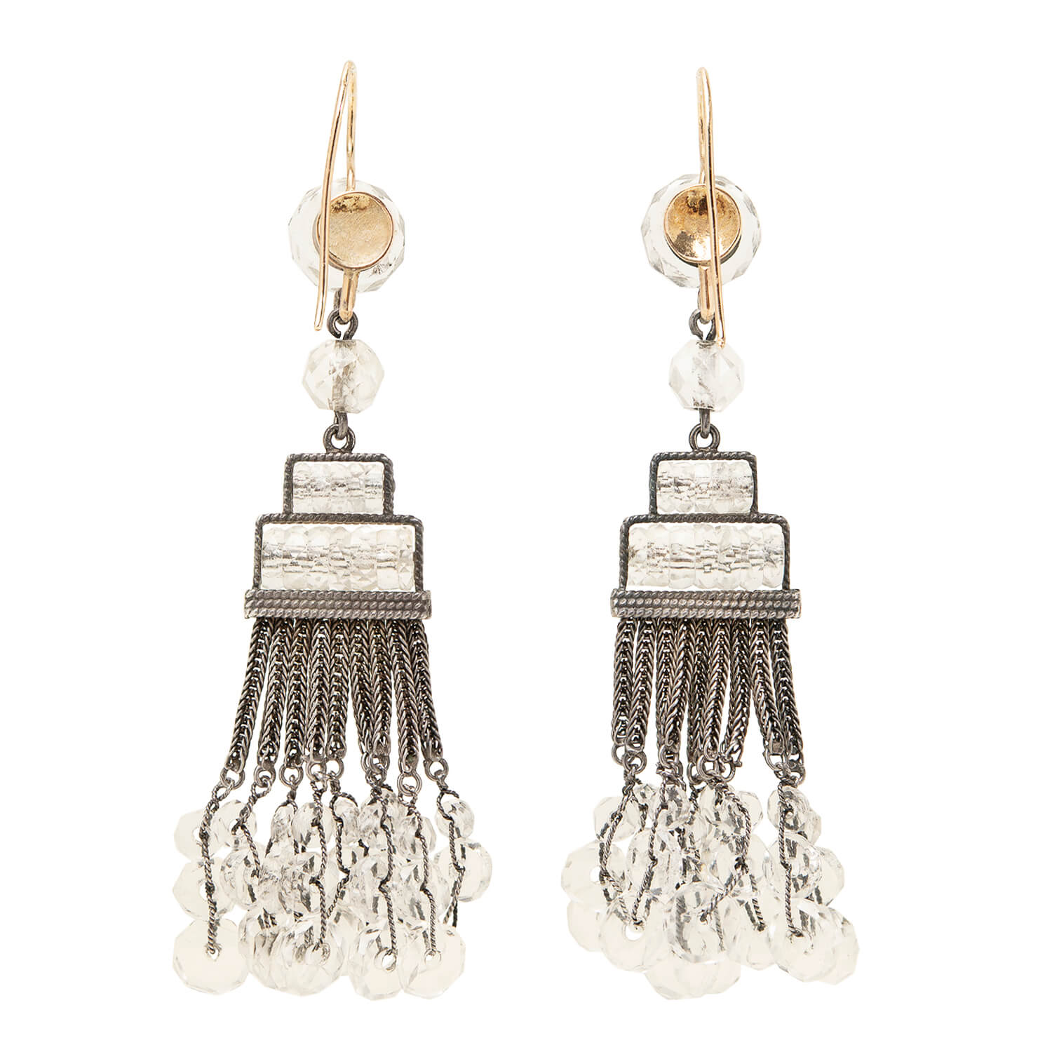 Art Deco Sterling Silver Rock Quartz Crystal Chandelier Earrings