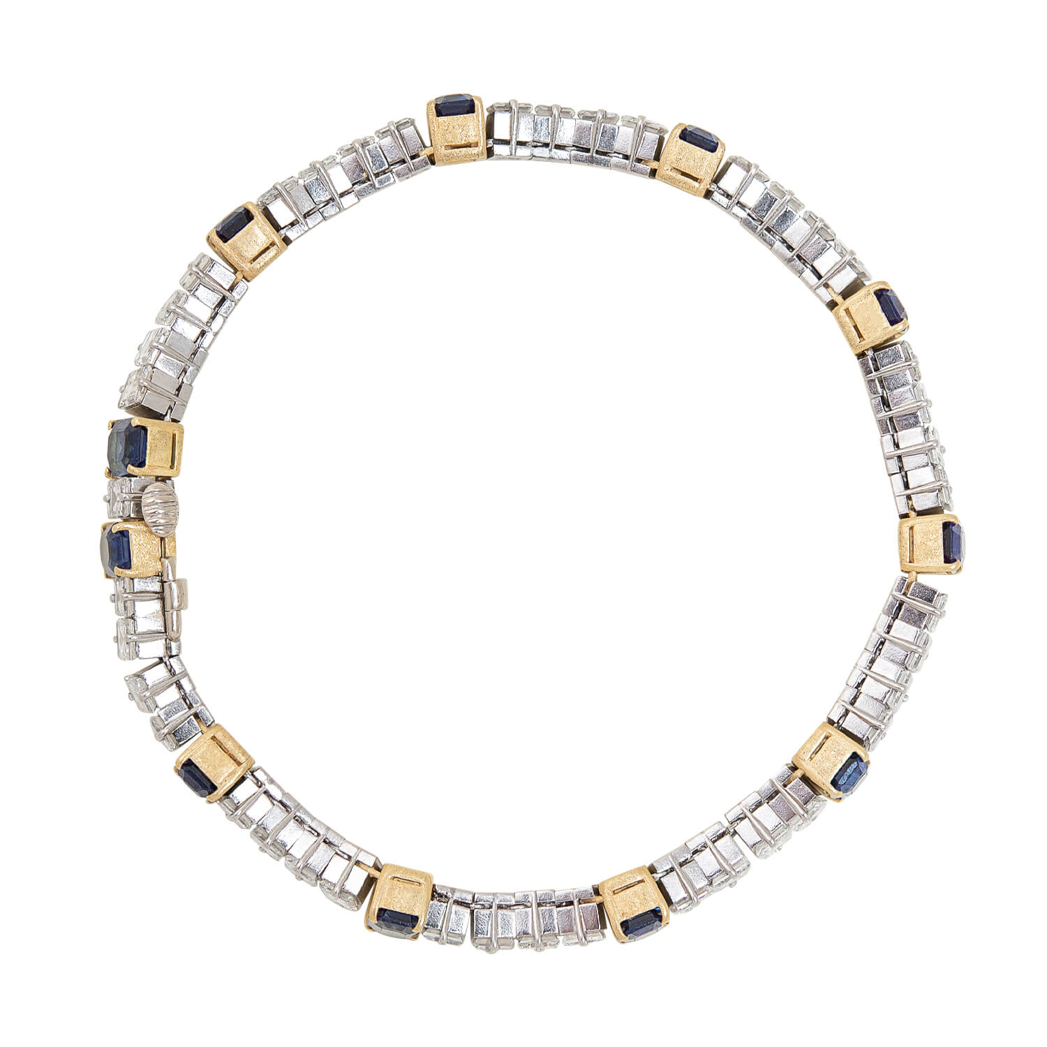 Retro 18k/Platinum Sapphire + Diamond Line Bracelet