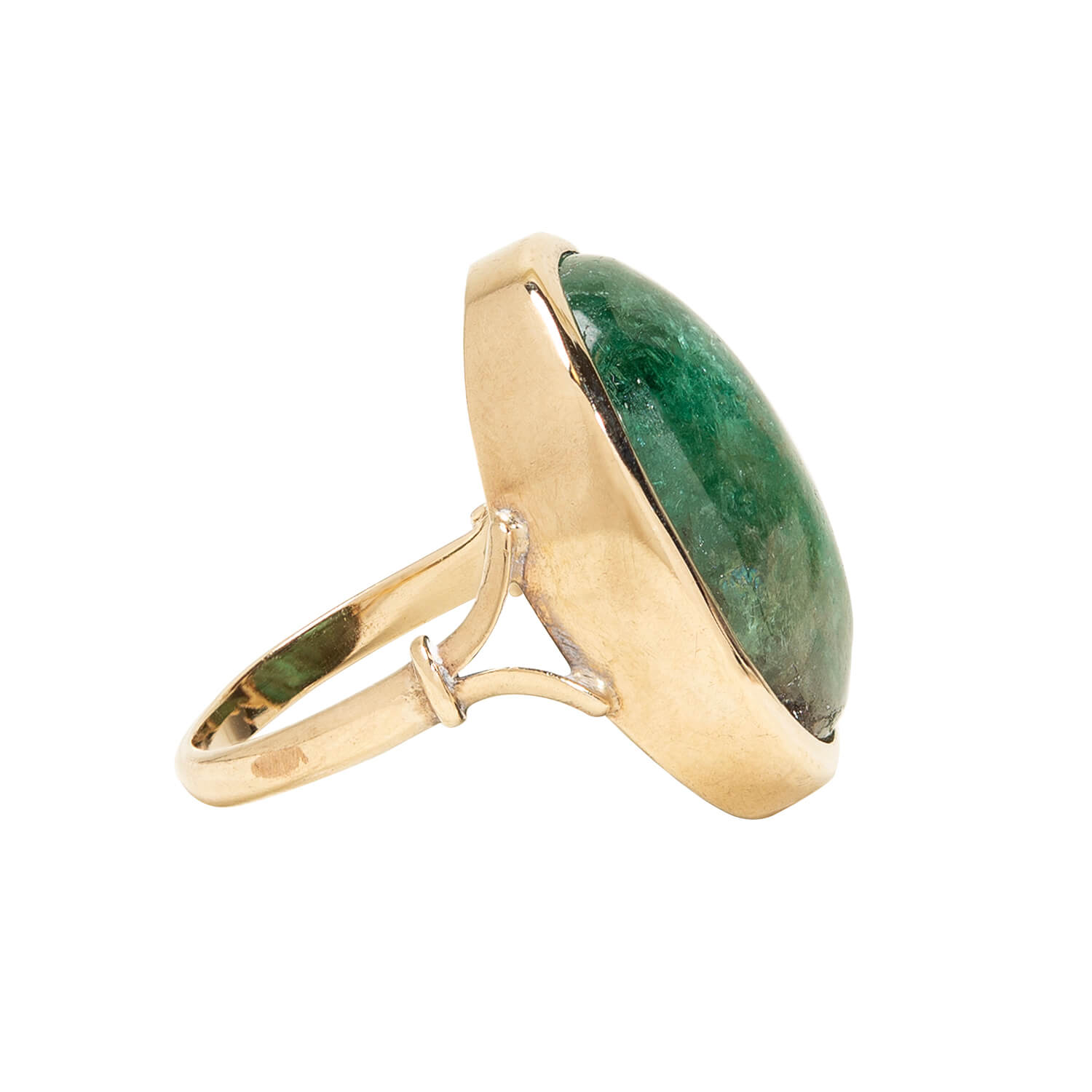 Retro 18K Yellow Emerald Cabochon ring 12+ctw