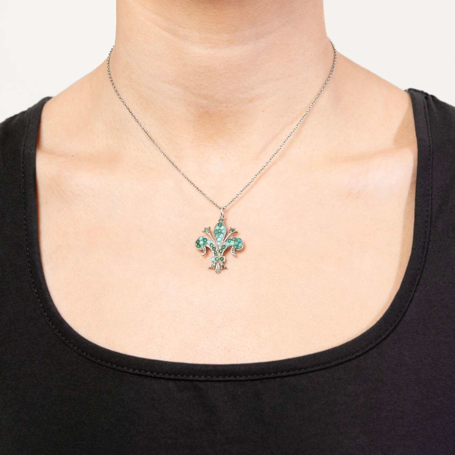 Victorian Sterling Silver Turquoise Fleur De Lis Pendant