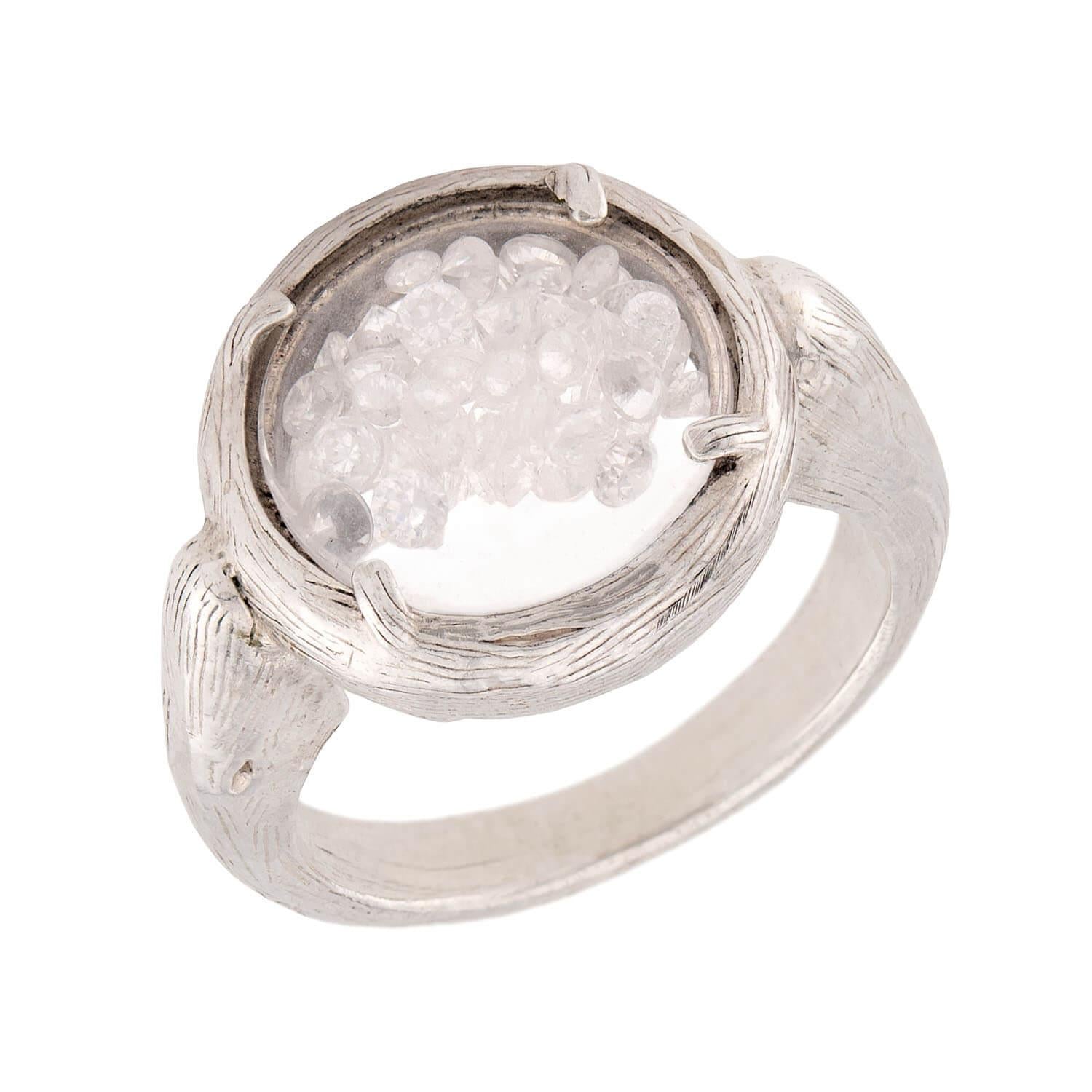 Estate Sterling Silver Diamond and Crystal Happy Ring