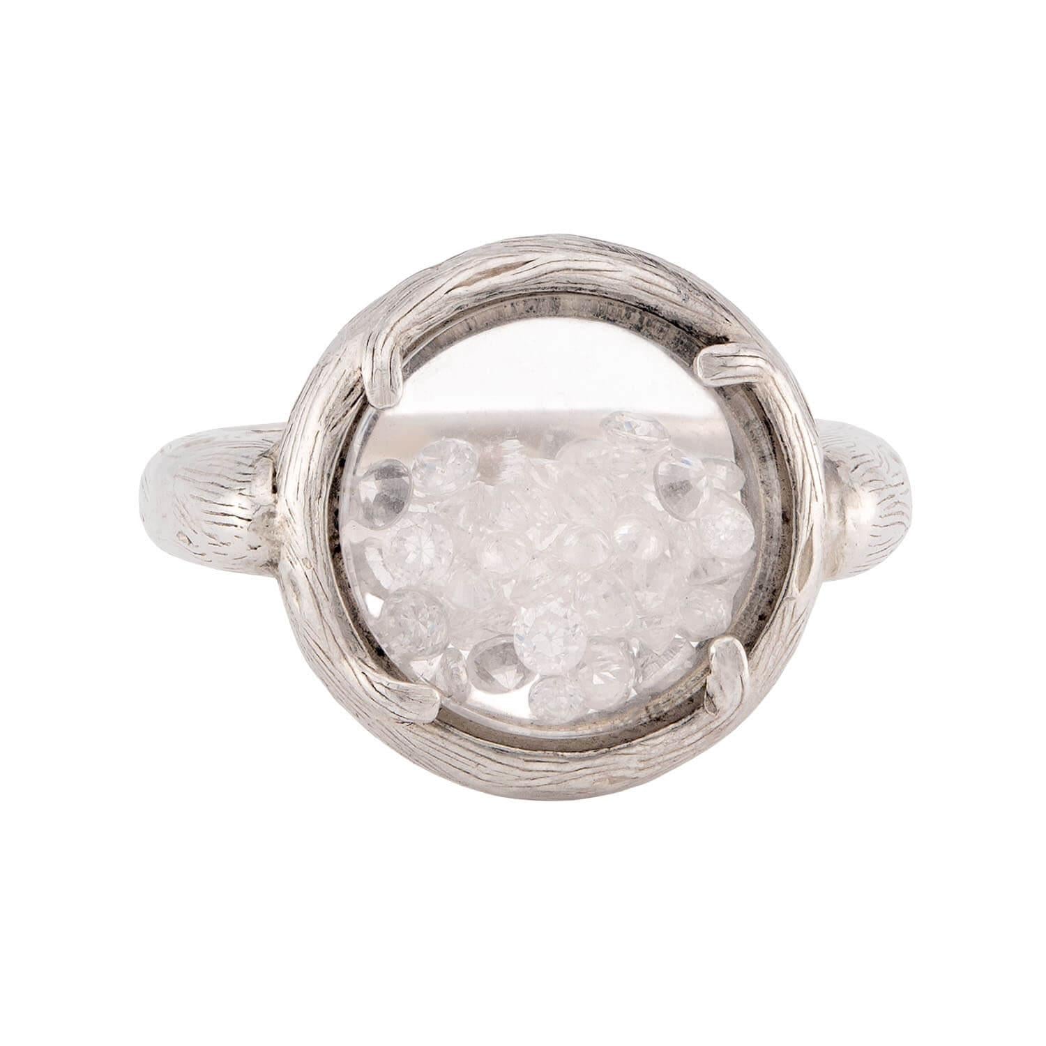 Estate Sterling Silver Diamond and Crystal Happy Ring