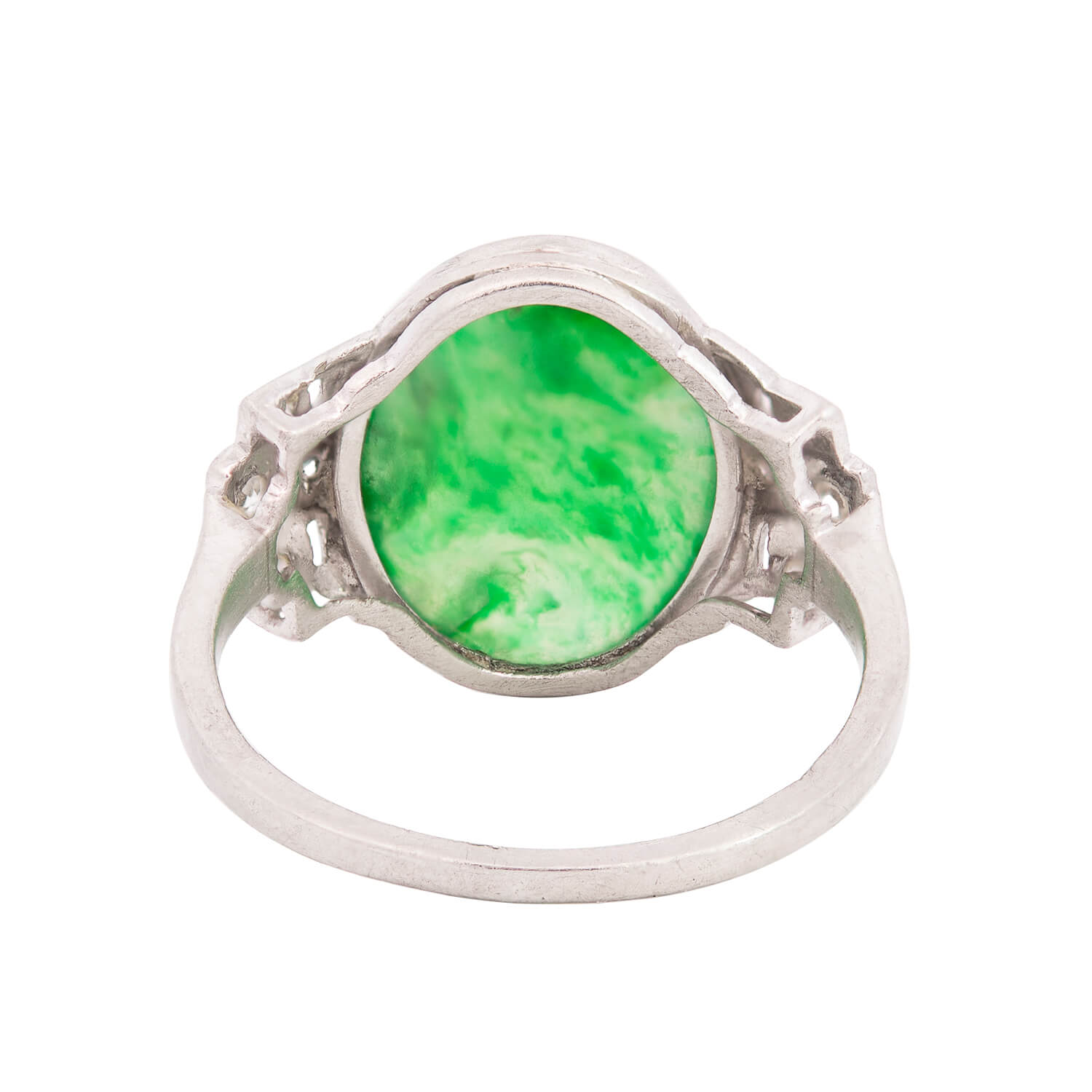 Edwardian Platinum Jade + Diamond Ring