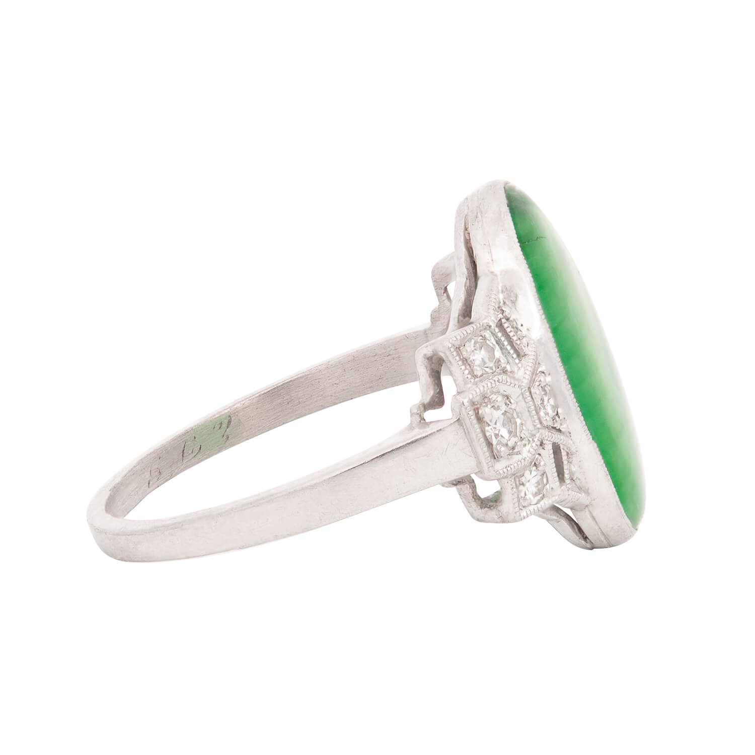 Edwardian Platinum Jade + Diamond Ring