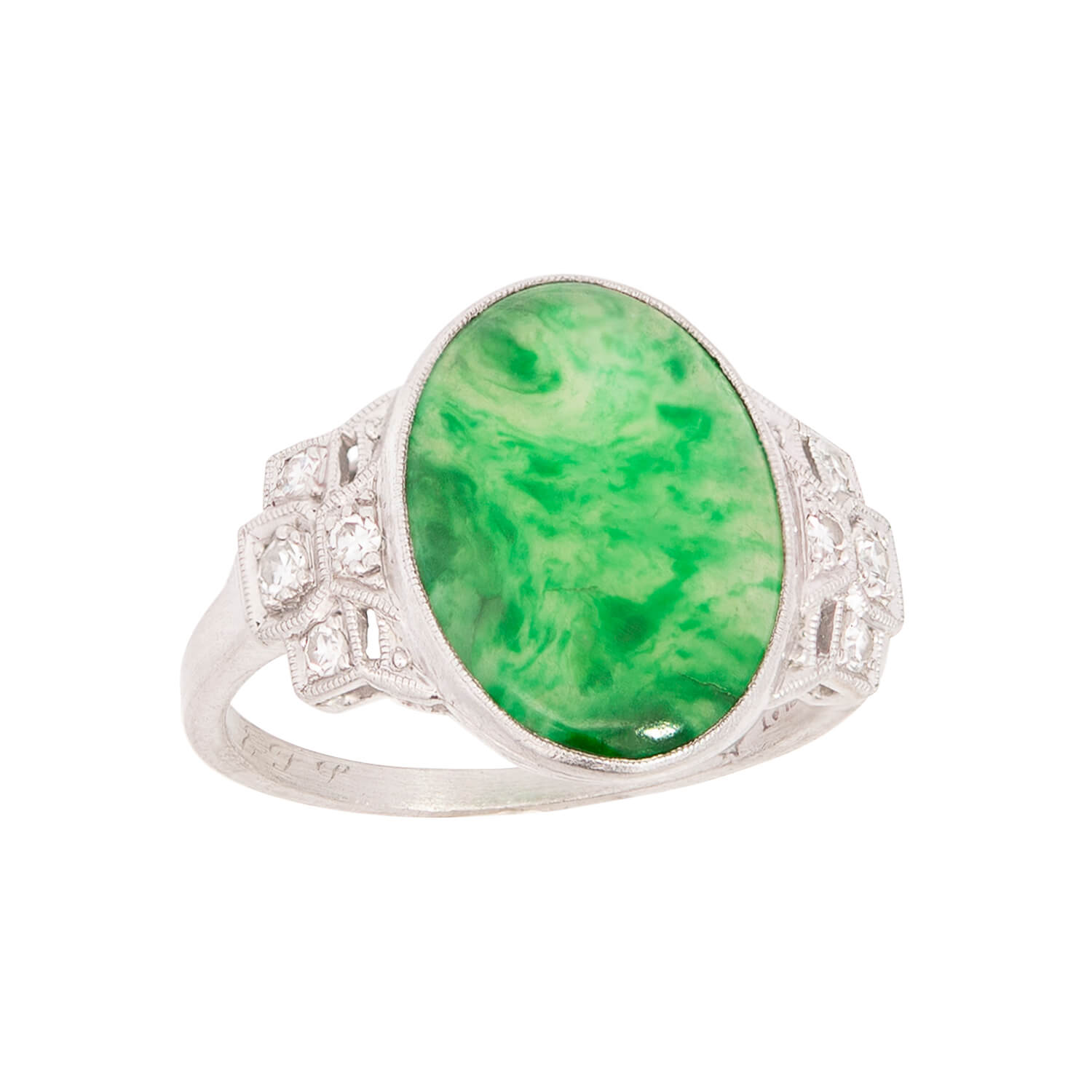 Edwardian Platinum Jade + Diamond Ring