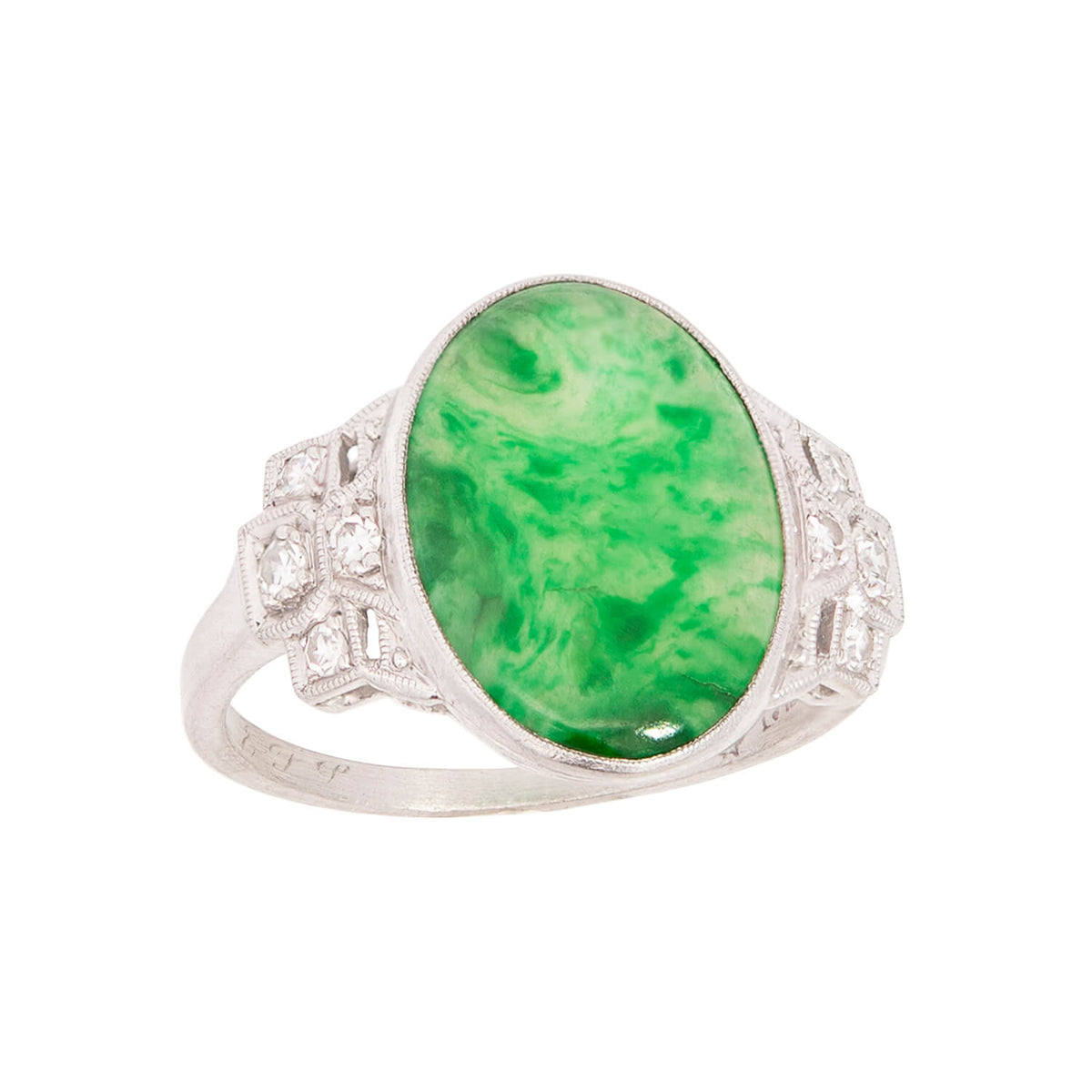 Edwardian Platinum Jade + Diamond Ring (On Hold)