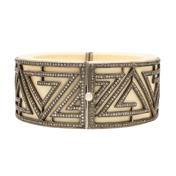 Art Deco 10k Bone + Diamond Bracelet
