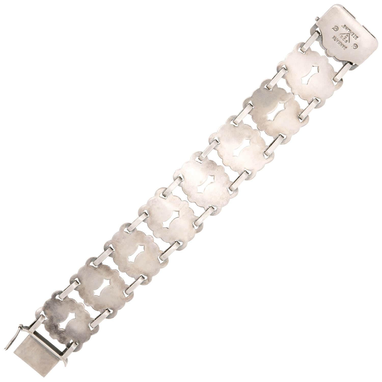 Art Nouveau Danish Sterling Silver Scrolling Motif Link Bracelet