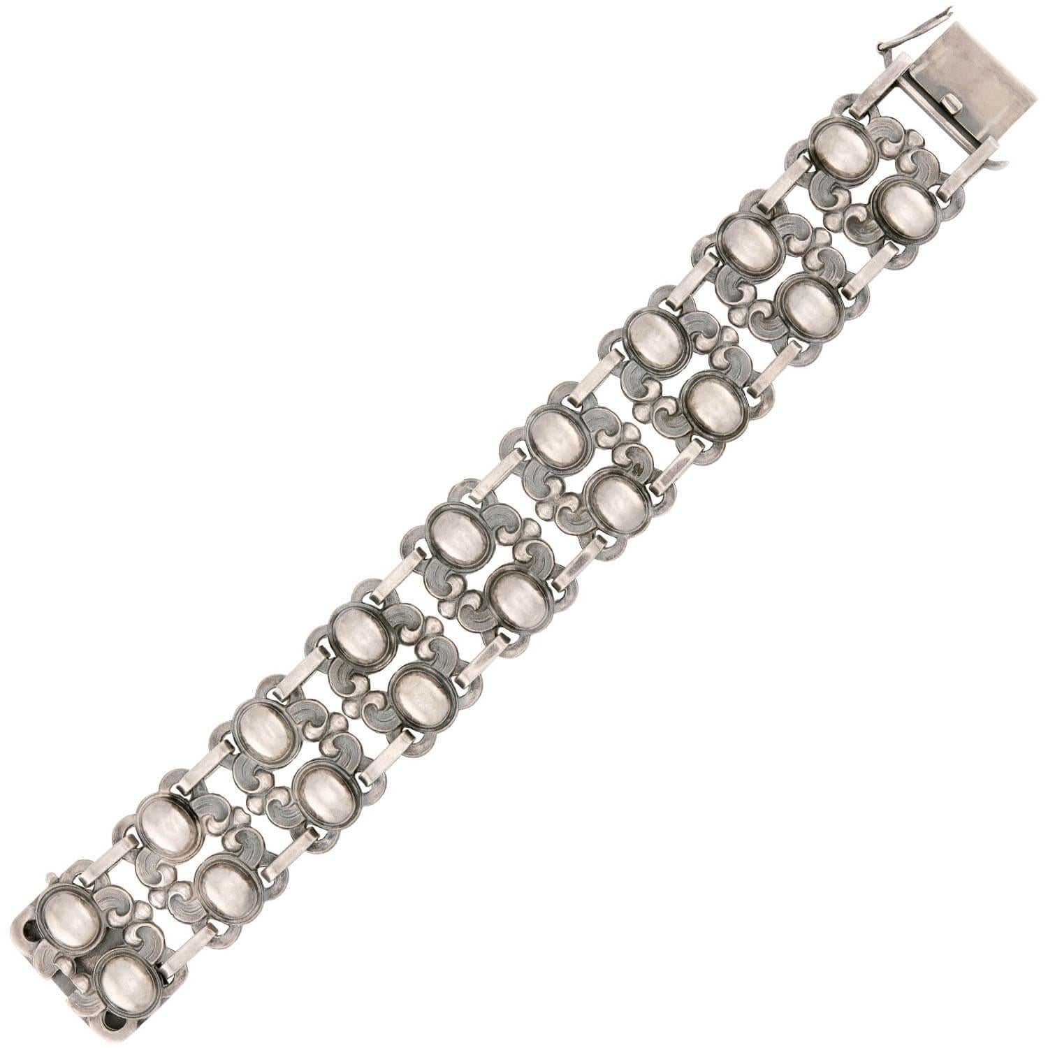 Art Nouveau Danish Sterling Silver Scrolling Motif Link Bracelet