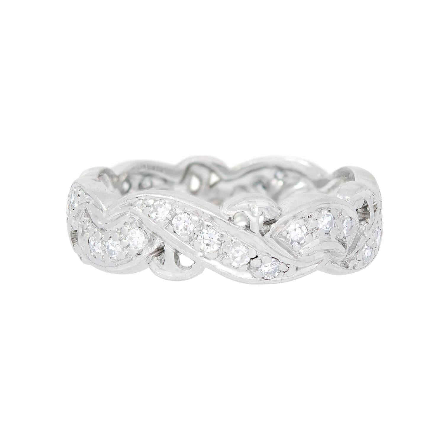 Late Art Deco Platinum Diamond Braided Band