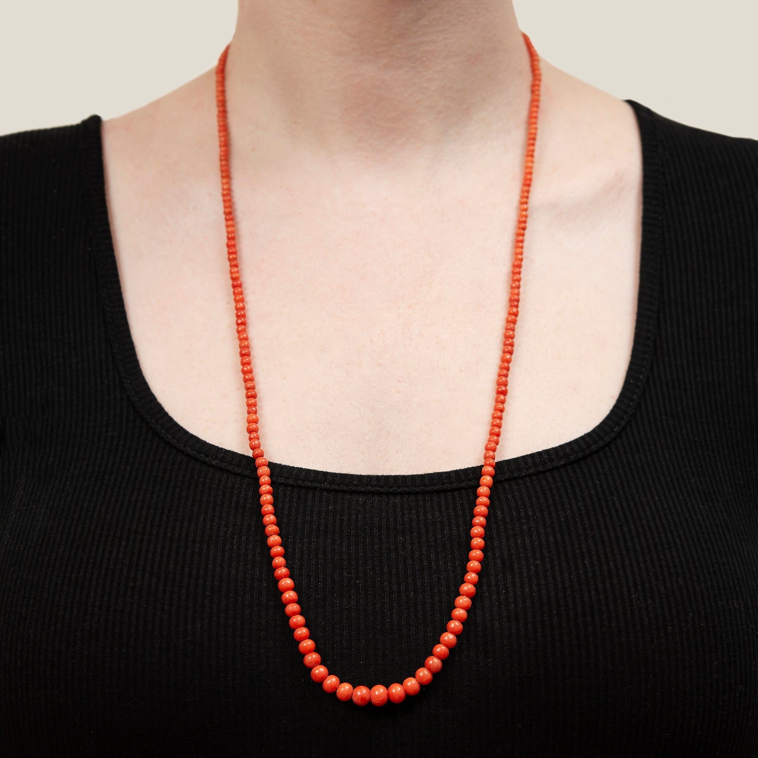 Victorian Graduated Coral Bead Necklace 28"