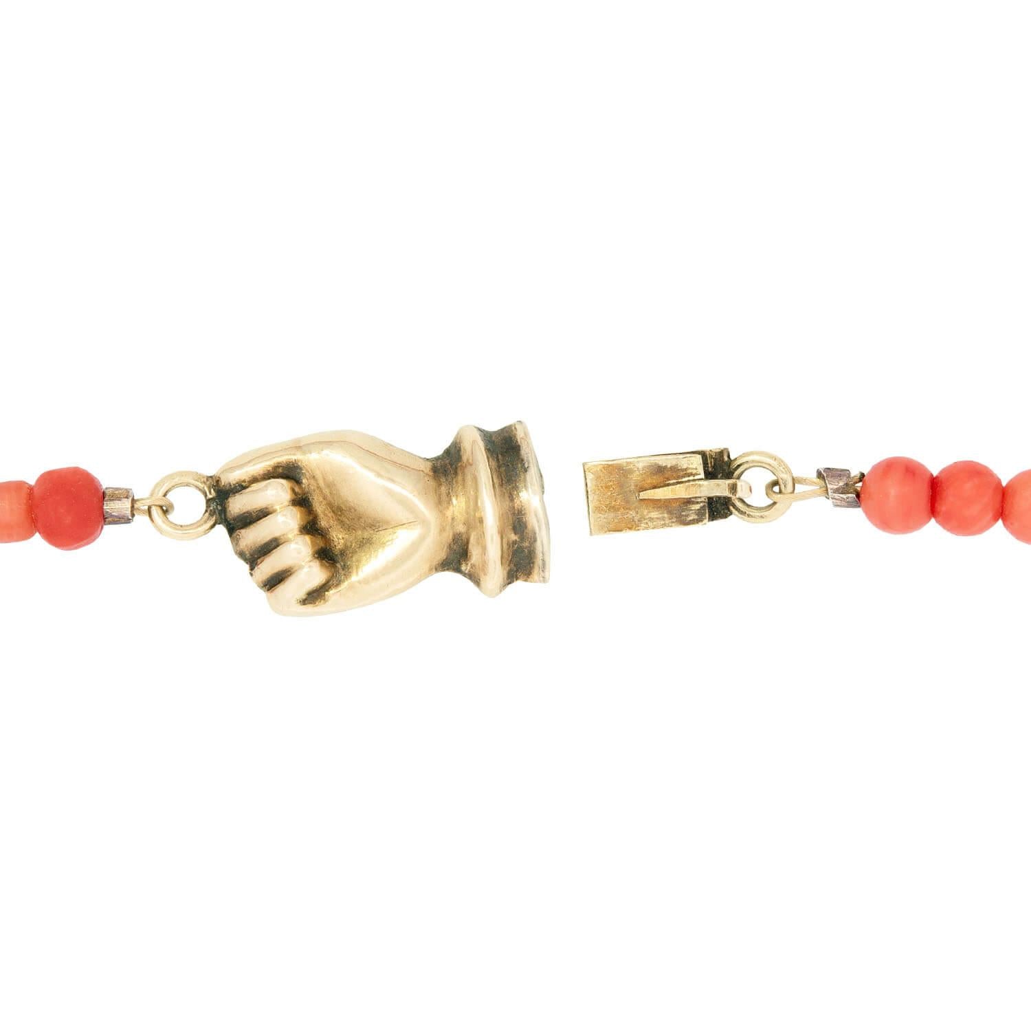 Victorian 14k Coral Hand Clasp Bead Necklace