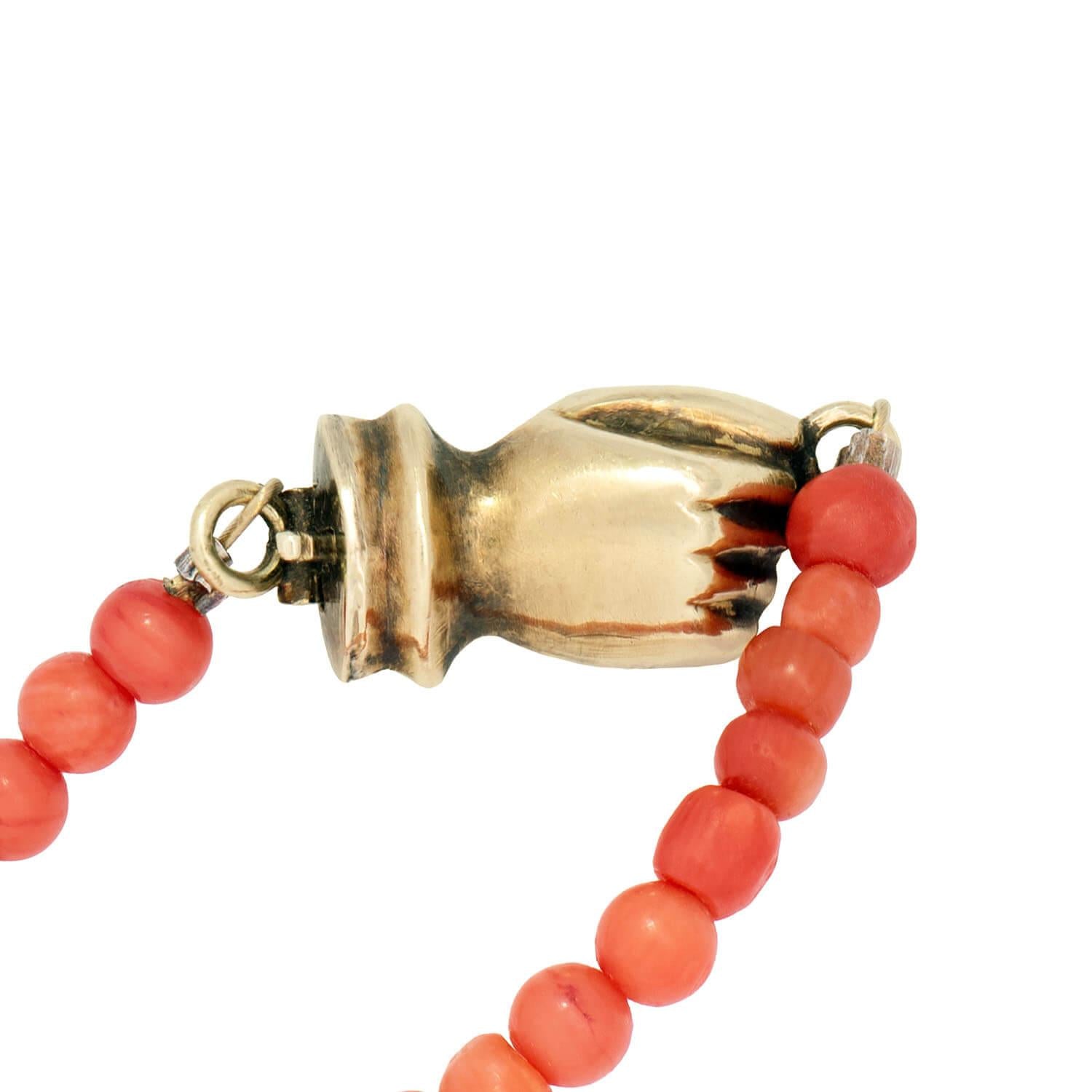 Victorian 14k Coral Hand Clasp Bead Necklace