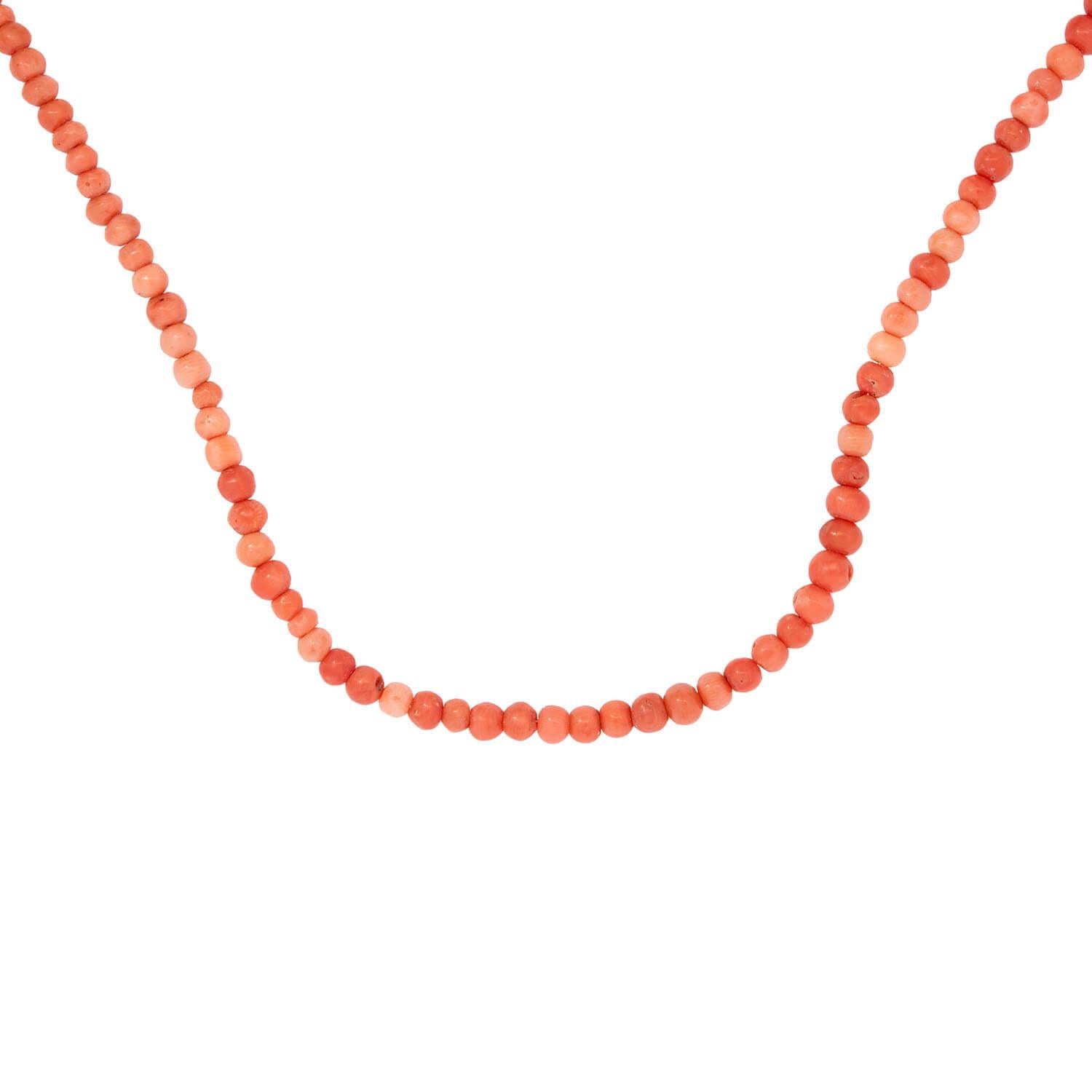 Victorian 14k Coral Hand Clasp Bead Necklace