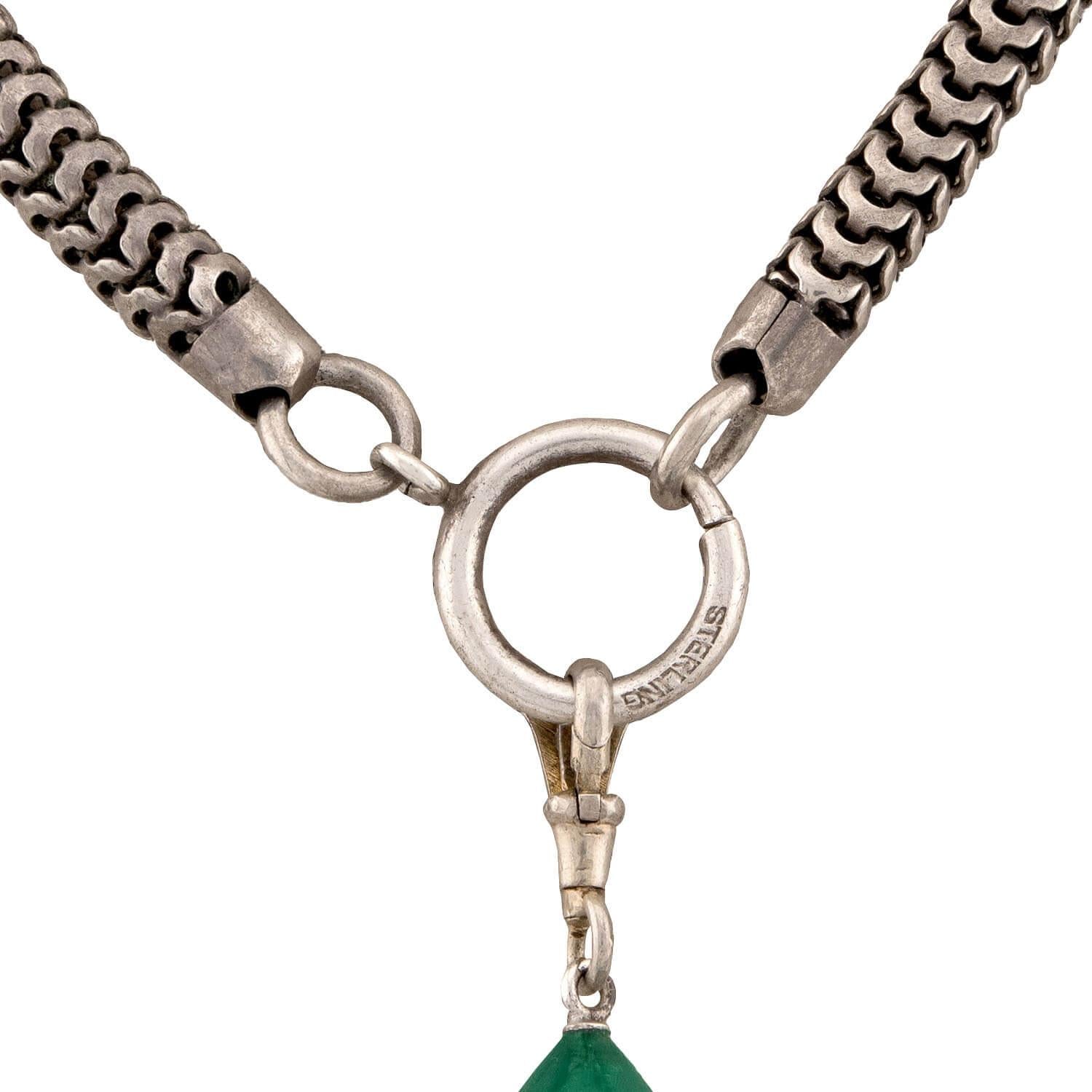 Victorian Sterling Silver Chrysoprase, Crystal, and Carnelian Pendant Necklace