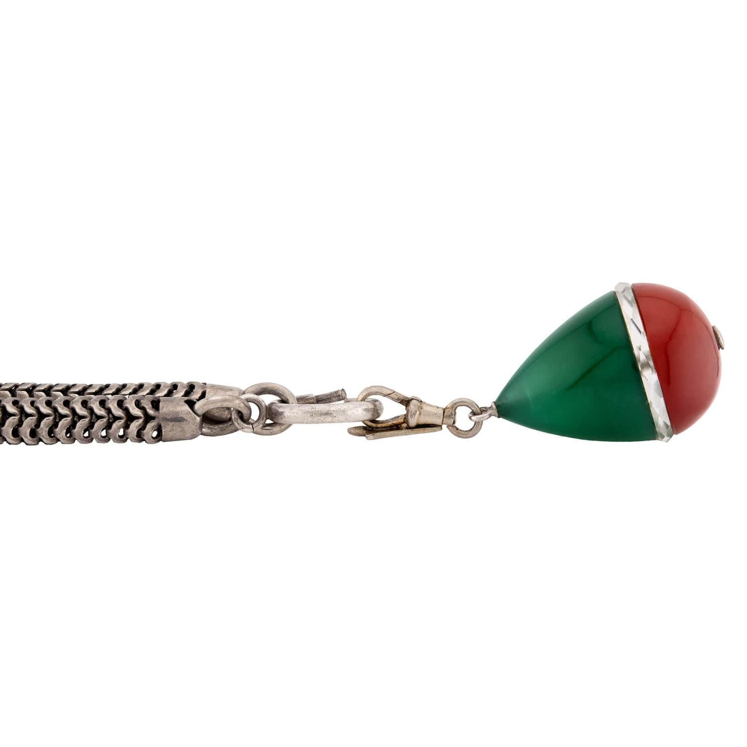 Victorian Sterling Silver Chrysoprase, Crystal, and Carnelian Pendant Necklace