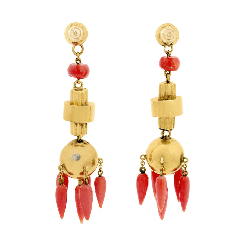 Victorian 18K Natural Coral Chandelier Earrings