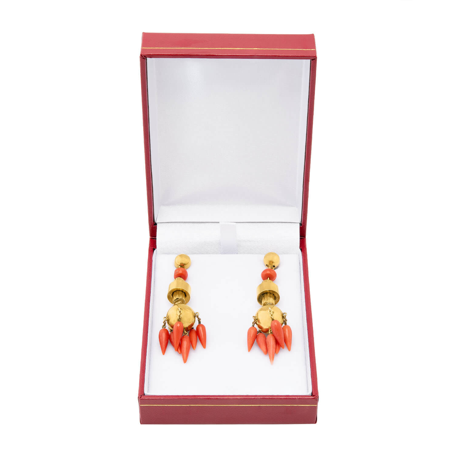 Victorian 18K Natural Coral Chandelier Earrings