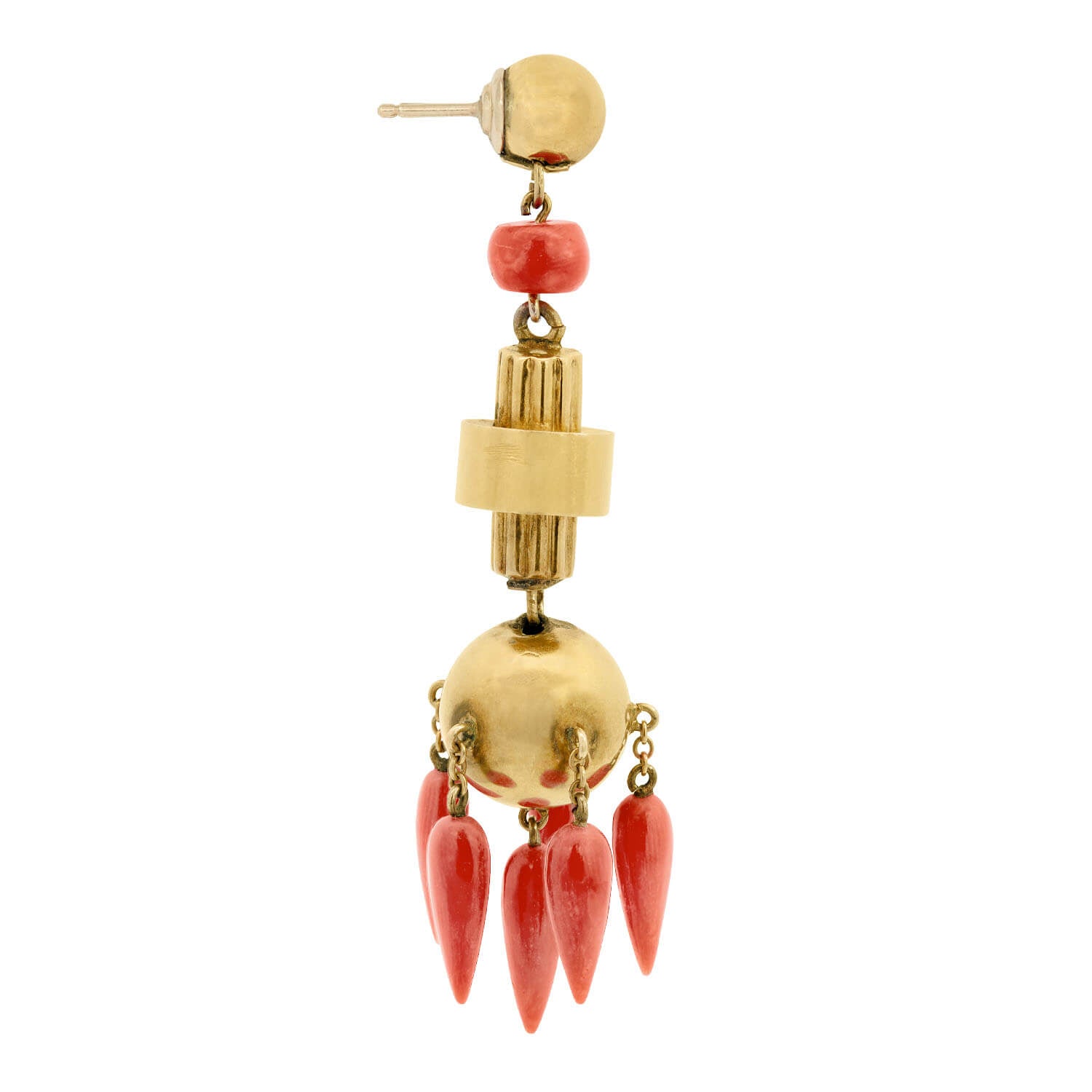 Victorian 18K Natural Coral Chandelier Earrings