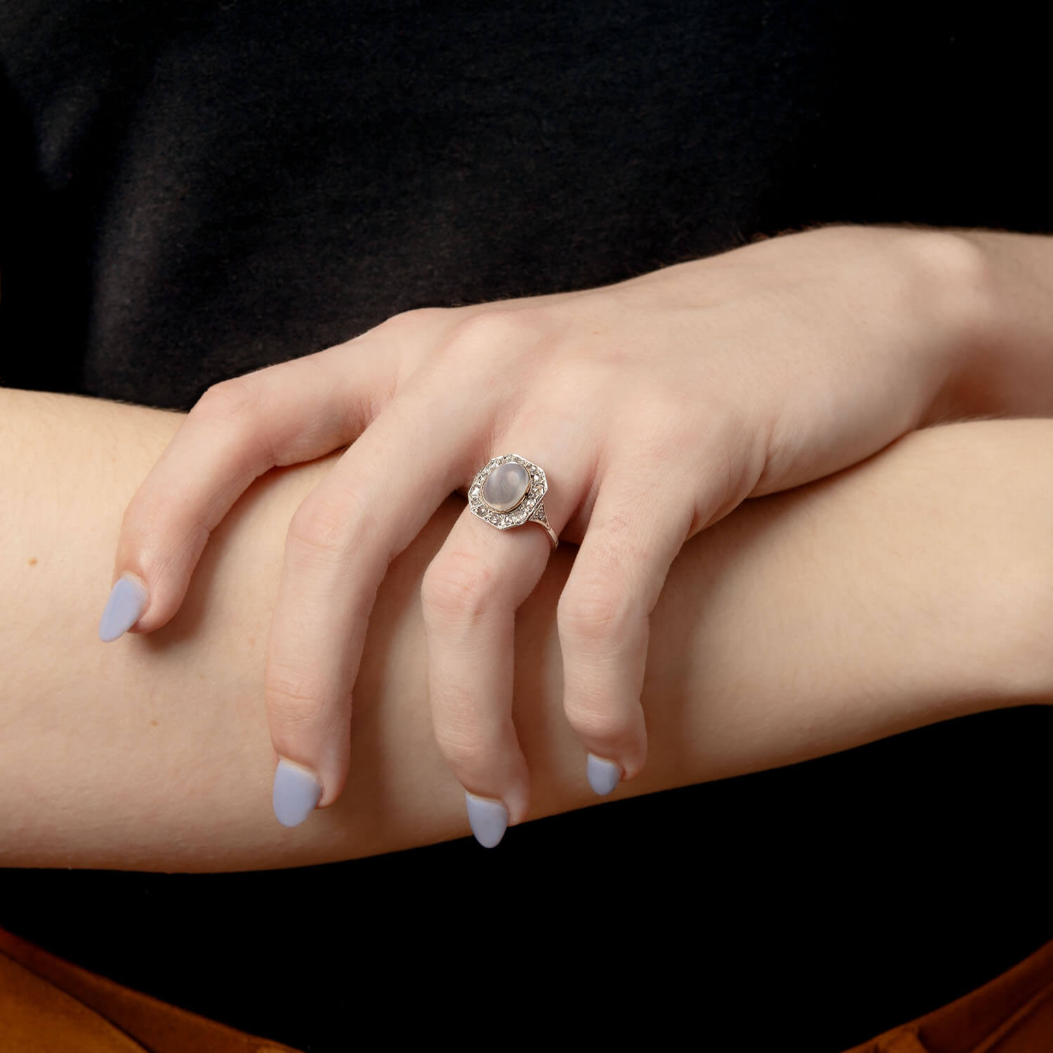 Edwardian 18k Moonstone and Diamond Ring