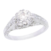 Art Deco Platinum Cushion Cut Diamond Engagement Ring 1.39ctw