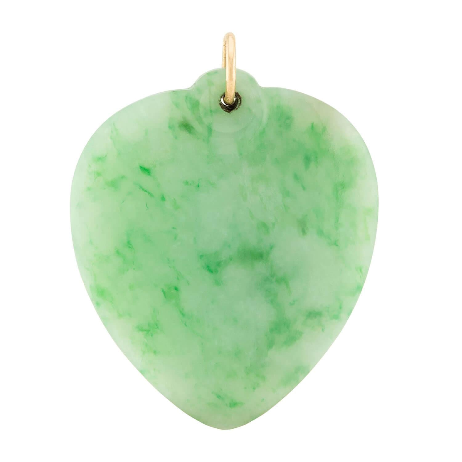 Estate 14k Jade Heart Motif Pendant