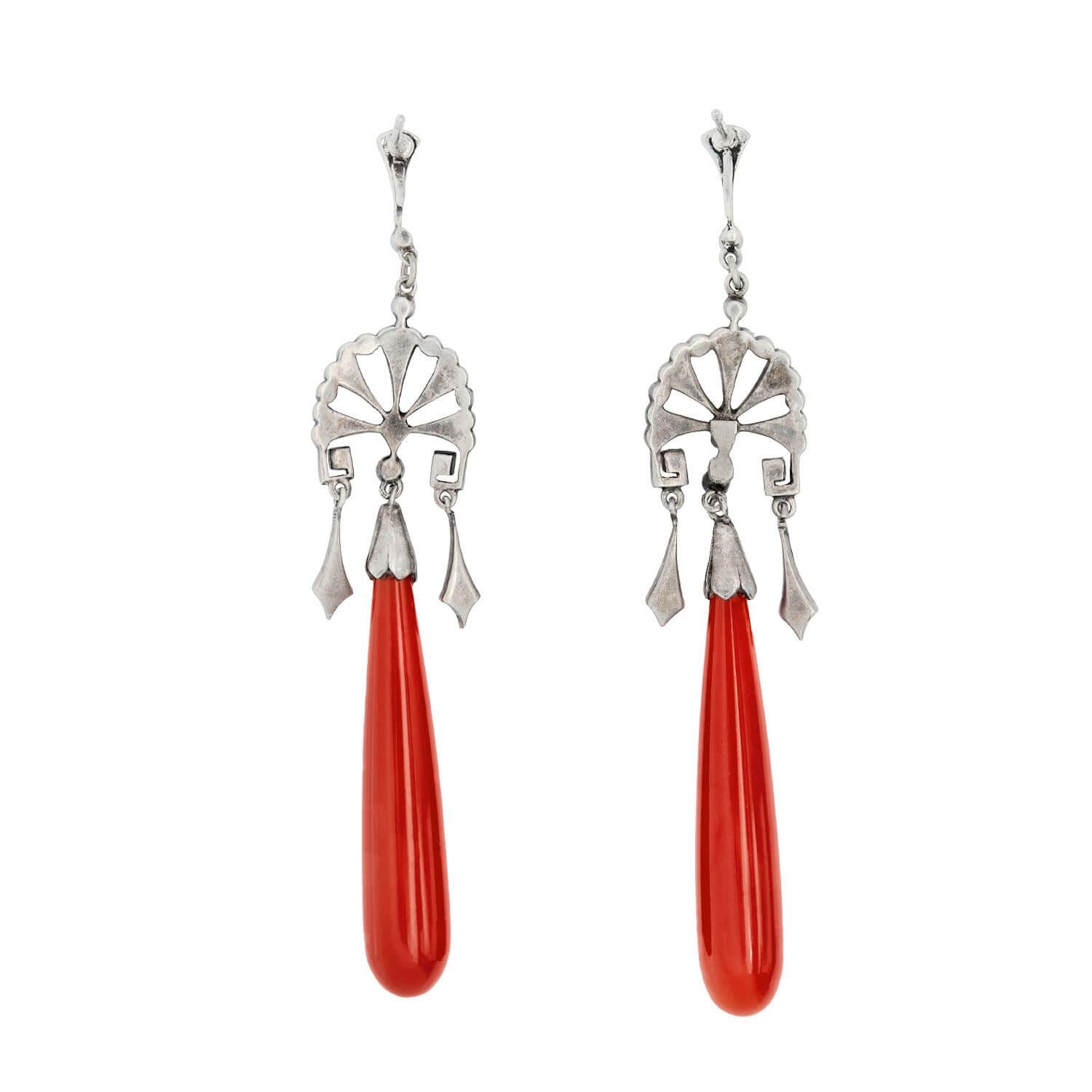 Art Deco Sterling Silver Carnelian Earrings