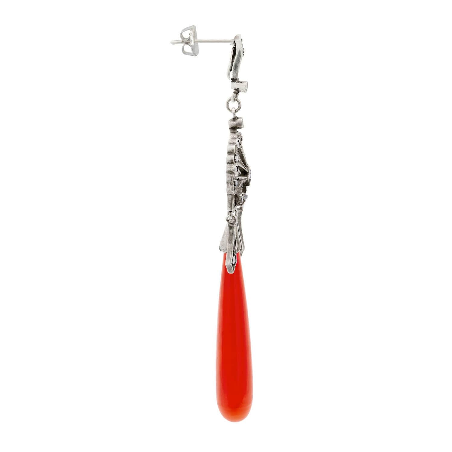 Art Deco Sterling Silver Carnelian Earrings