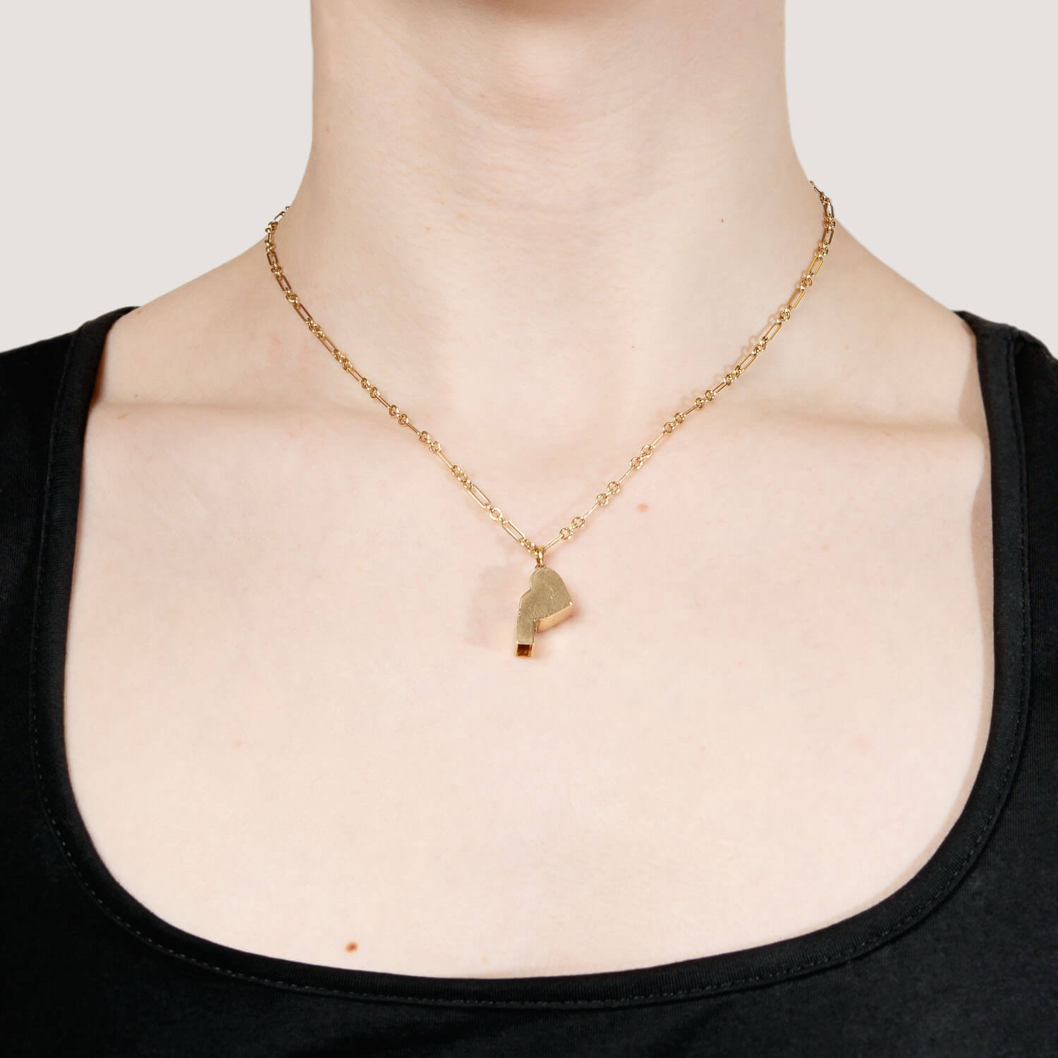 Estate 14k Heart Whistle Charm Necklace