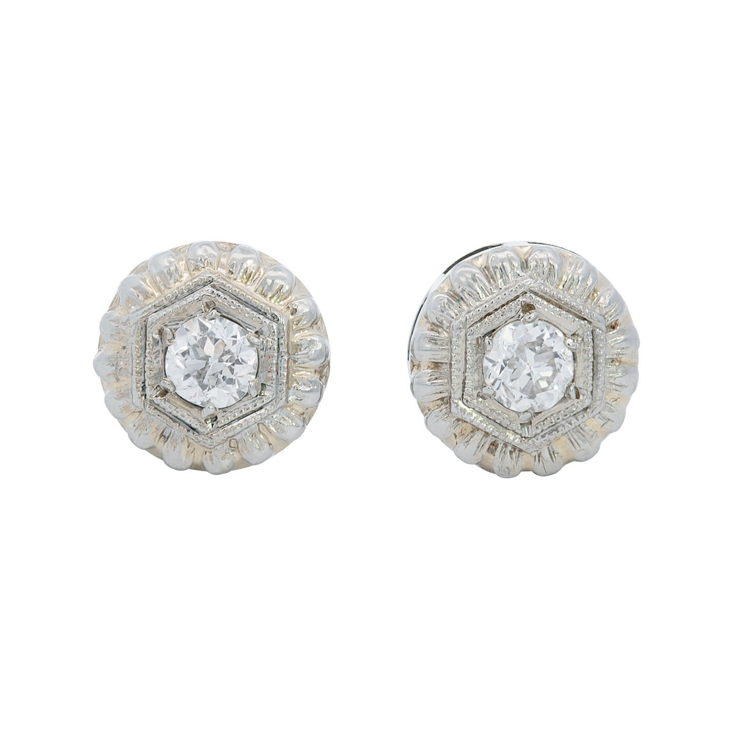 Art Deco 14k Old European Cut Diamond Studs