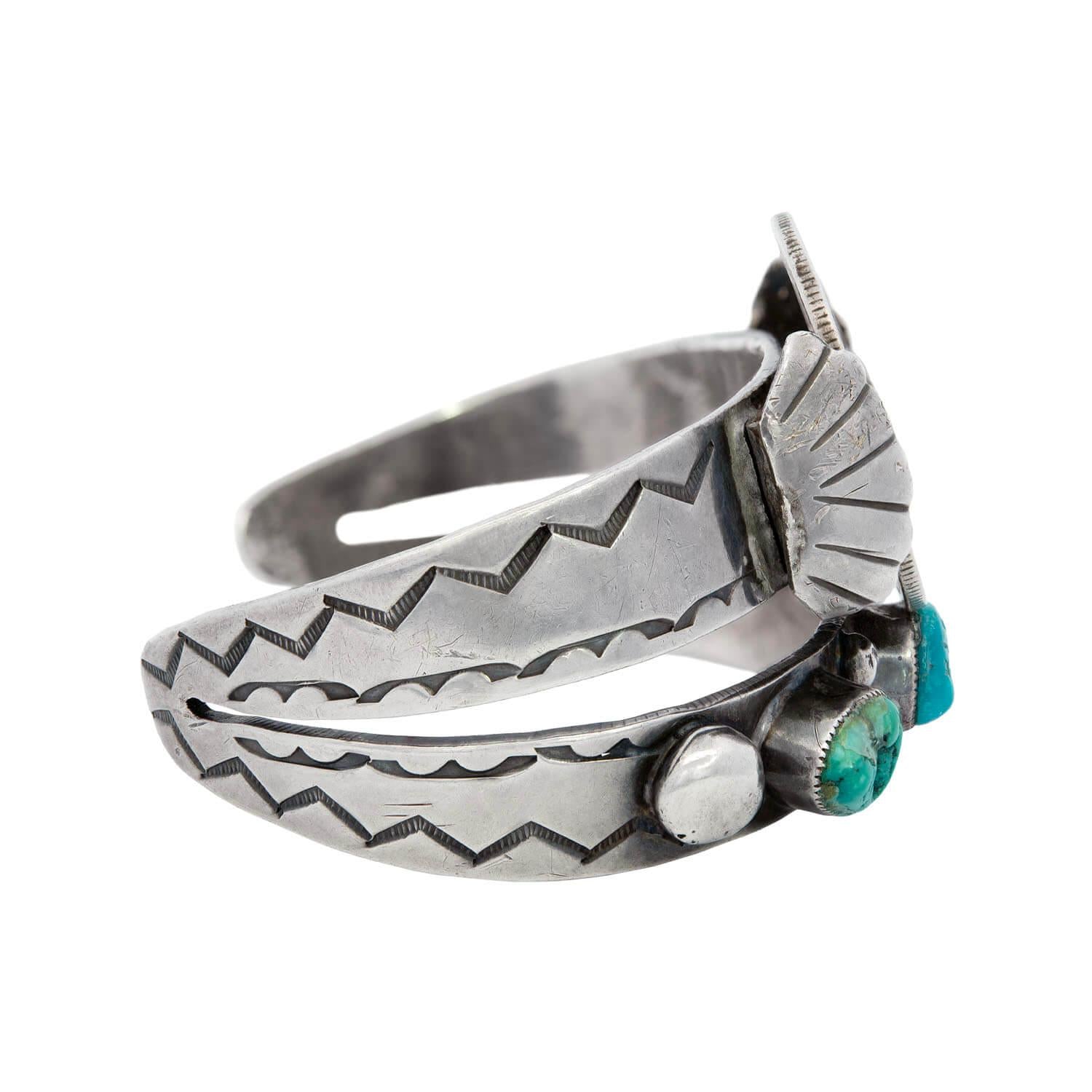 Retro Sterling Silver and Turquoise Half Dollar Cuff